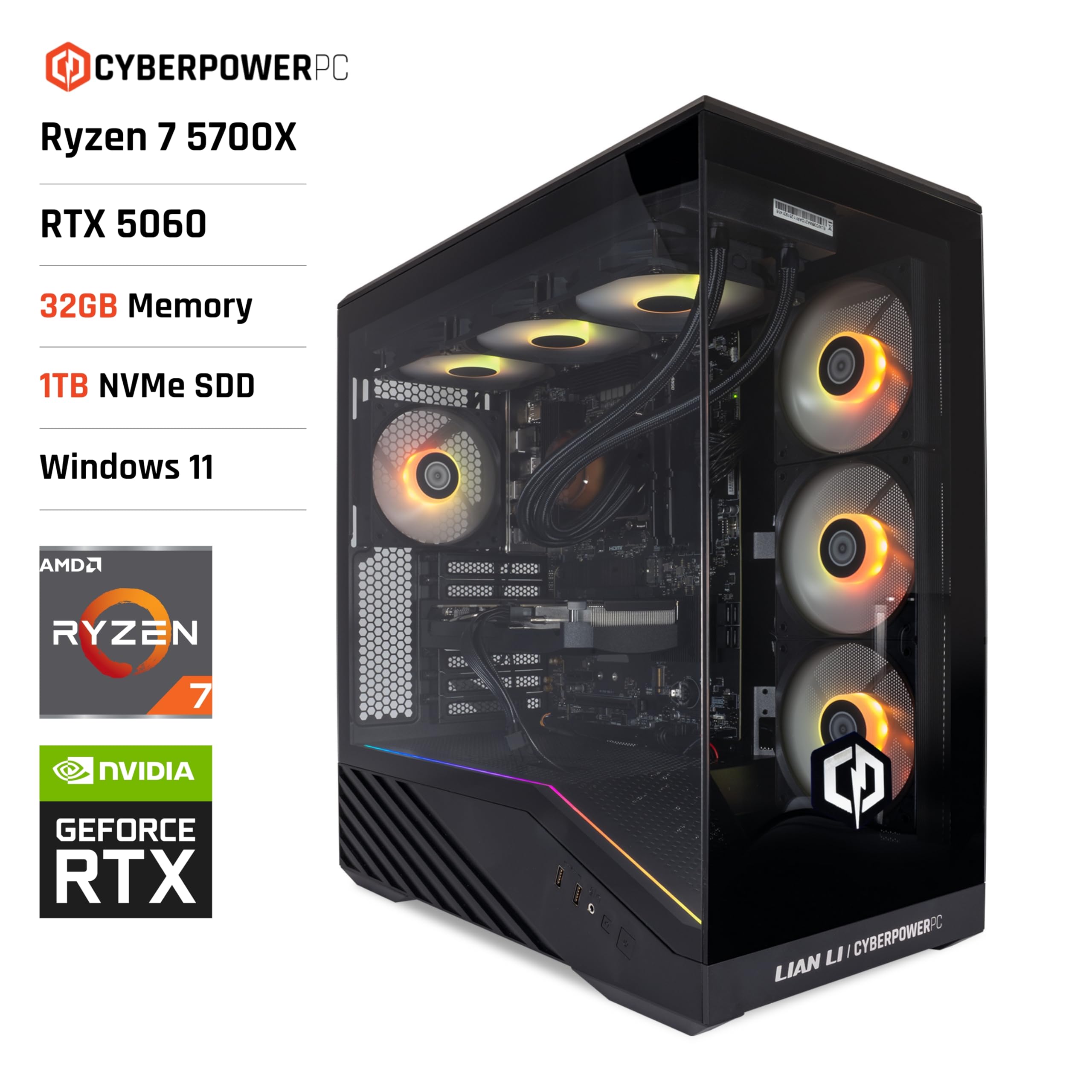 CyberPowerPC Luxe Gaming PC - AMD Ryzen 7 5700X, Nvidia RTX 5060