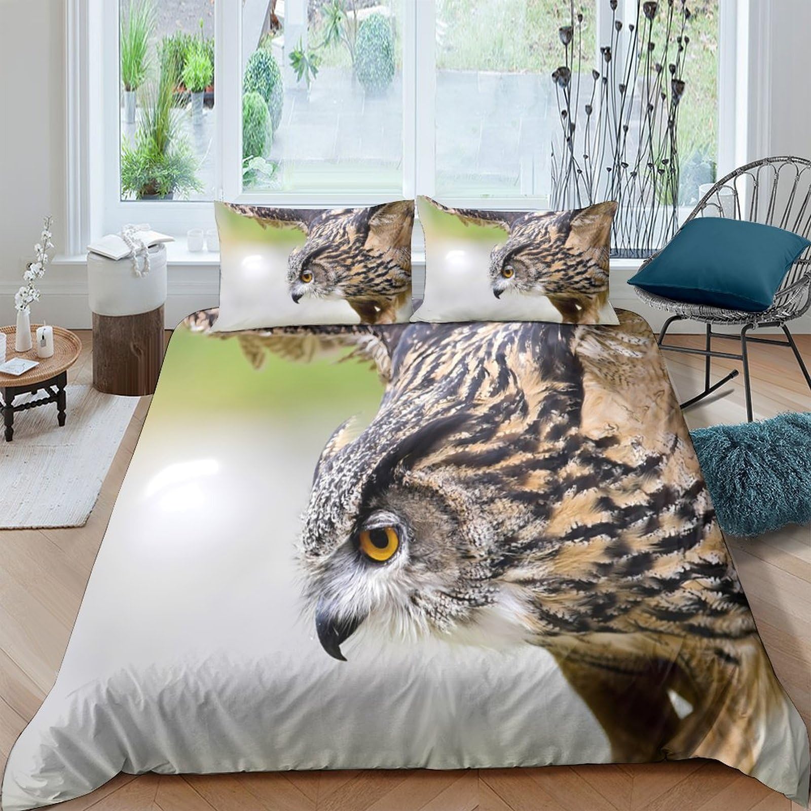 Ctjqhvkz Style-7 3D Printed Owl Forest Fitted Sheet Microfiber Soft Breathable Woodland Mattress Cover For Bedroom Dorm Decor Single（135X200cm）