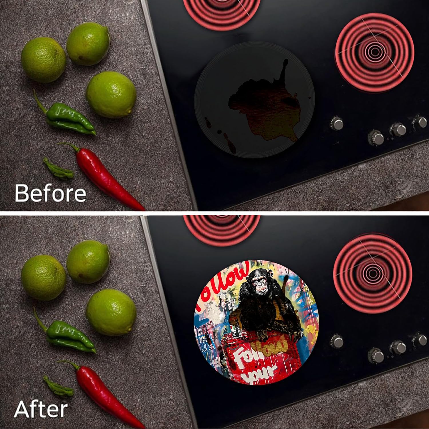 Funny Stove Burner Covers, Colorful Banksy Gas Covers Set of 4, 8 and 10 Inch Top for Electric Metal Cover Kitchen Decor, Cooktop Decorative