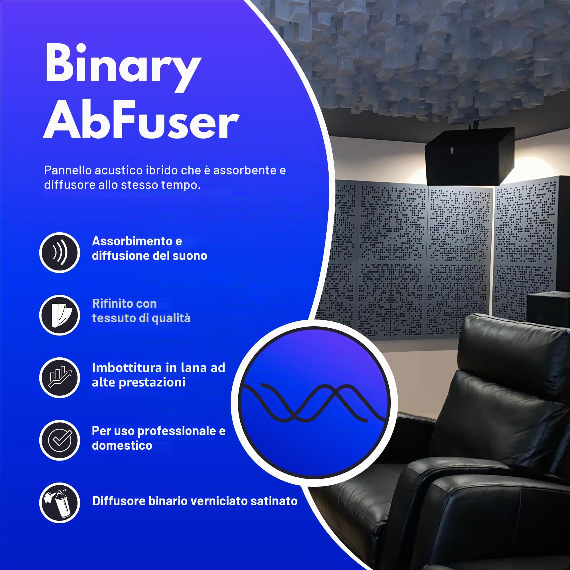 Bluetone Acoustics Binary AbFuser | Pannelli acustici Insonorizzanti per Pareti, diffusore acustico per home theatre,studi di registrazione, sale conferenze (grafite, 100 x 50 x 5 cm)