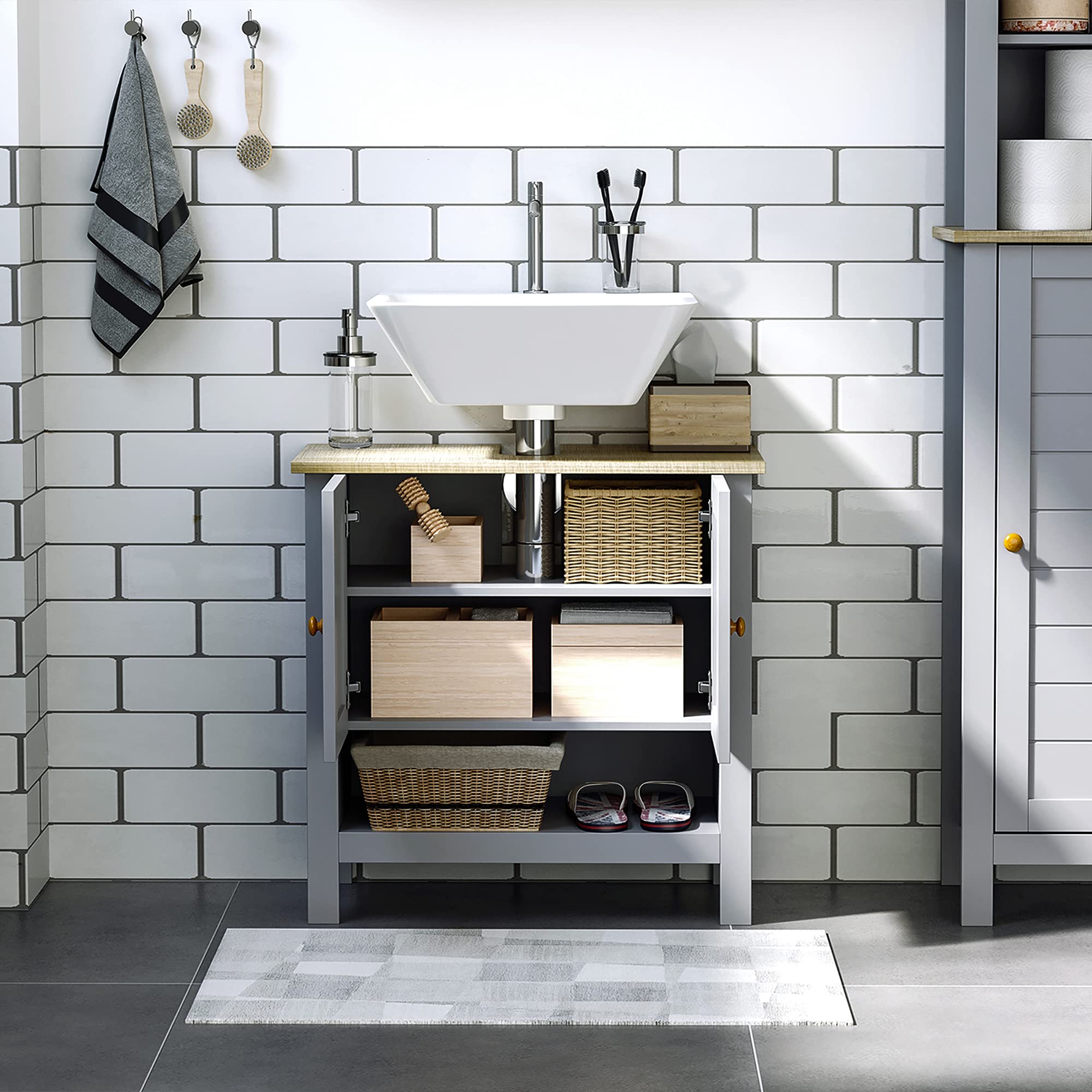 kleankin Under Sink Cabinet, Bathroom Vanity Unit, Pedestal Under Sink ...