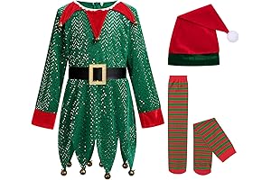 IDOPIP Christmas Elf Costume for Girls Santa Elf Girls Christmas Costume Set...