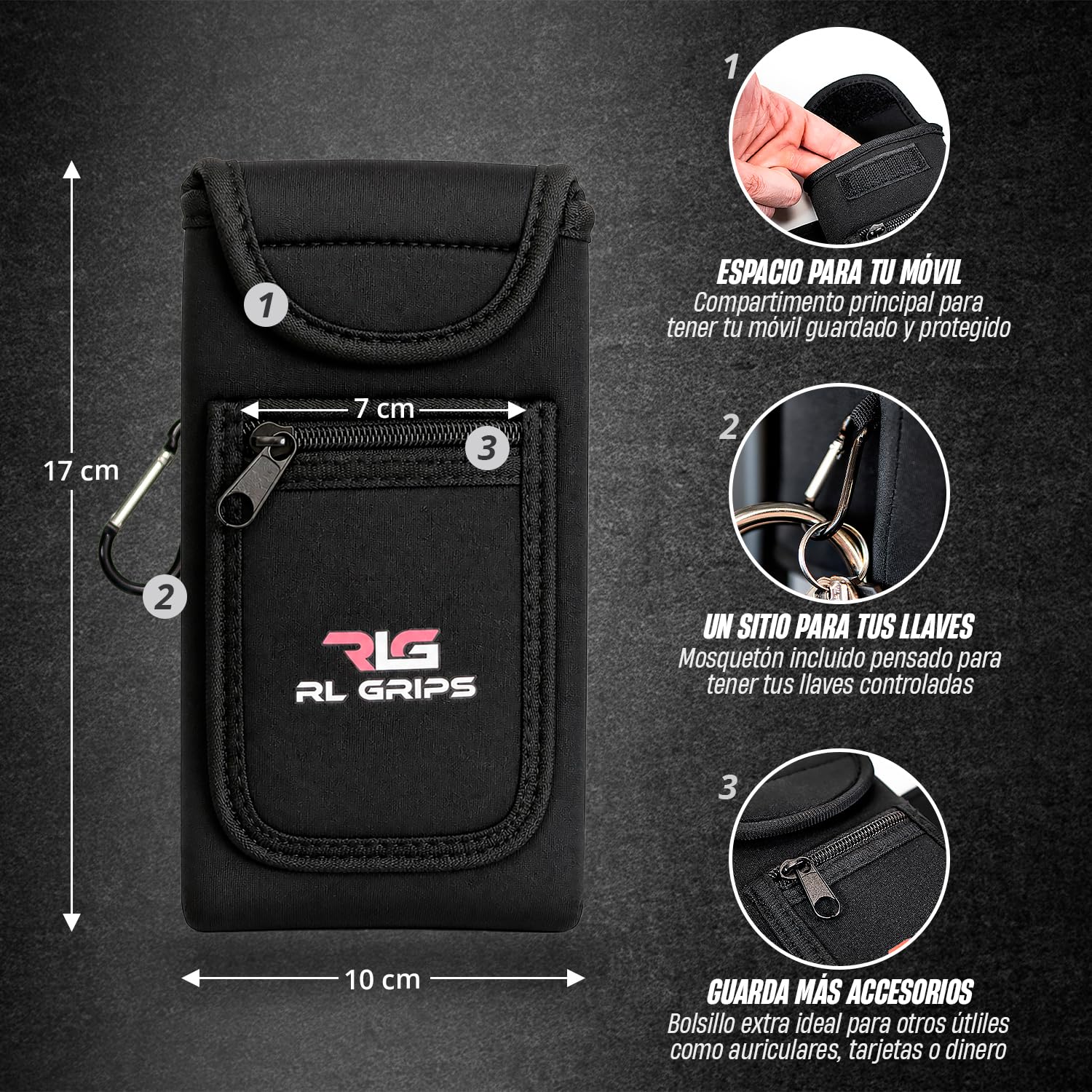 RL Grips Bolsa Magnética Gym para Botella y Móvil – Funda Magnética Gimnasio con Imanes Potentes