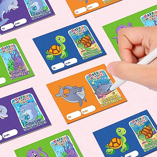 Miniatura 4 de ZYLEGEN Regalos para el día de San Valentín para niños, 24 paquetes de tarjetas de San Valentín con animales de bloques de construcción, juguetes