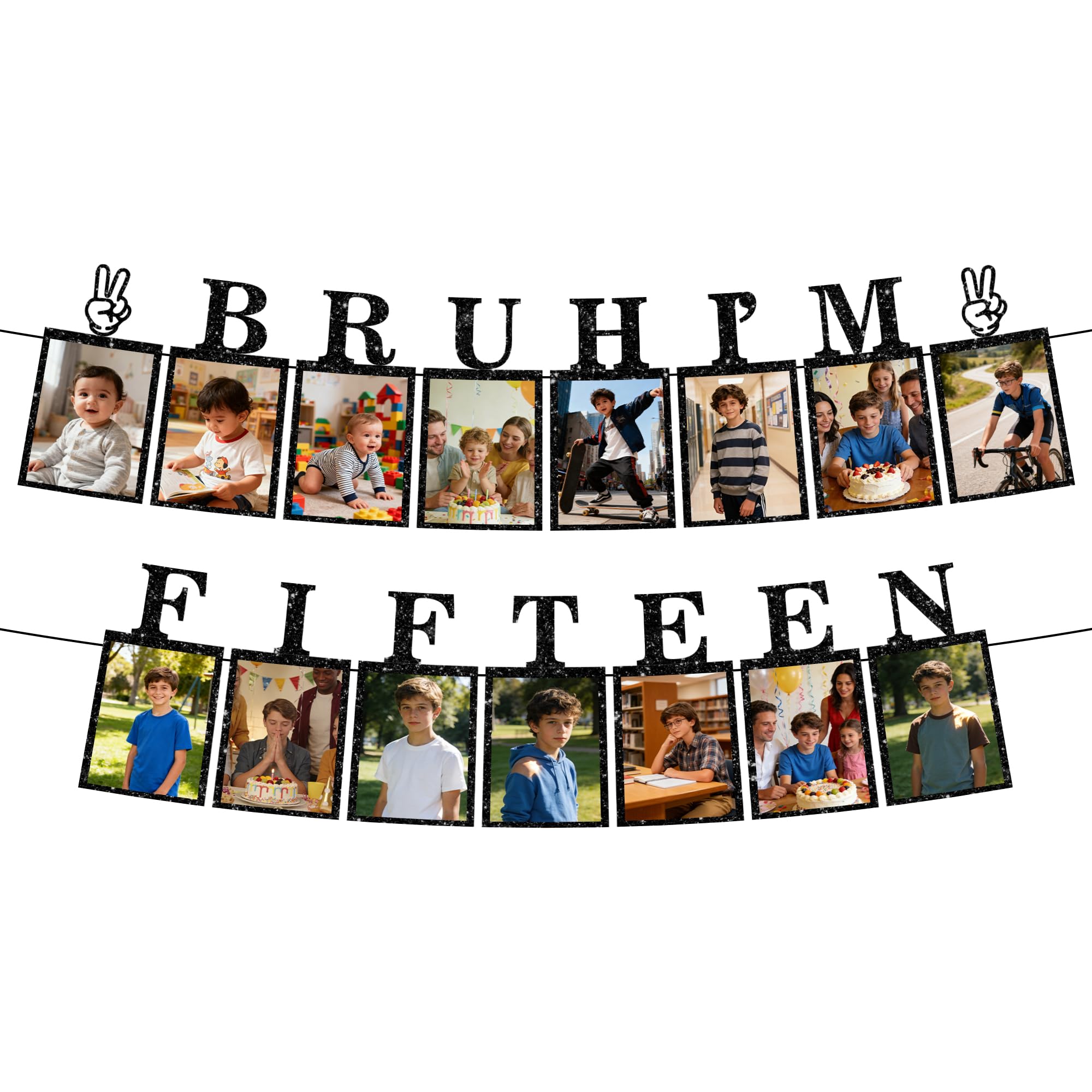 15th Birthday Decorations Photo Banner - Black Boy Hanging BRUH I'M FIFTEEN Banners Picture Decoration Happy 15th Birthday Photo Display Bunting for 15 Years Old Boys Party Wall Decor Supplies