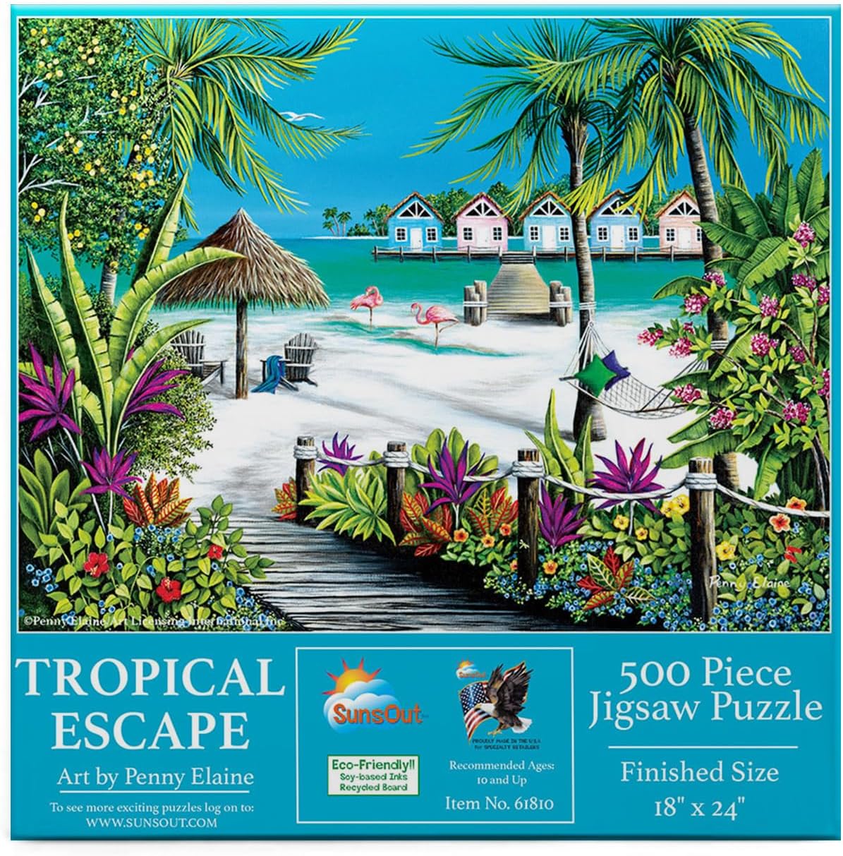 SUNSOUT INC - Tropical Escape - 500 pc Jigsaw Puzzle by Artist: Penney Scarboro - Finished Size 18" x 24" - MPN# 61810