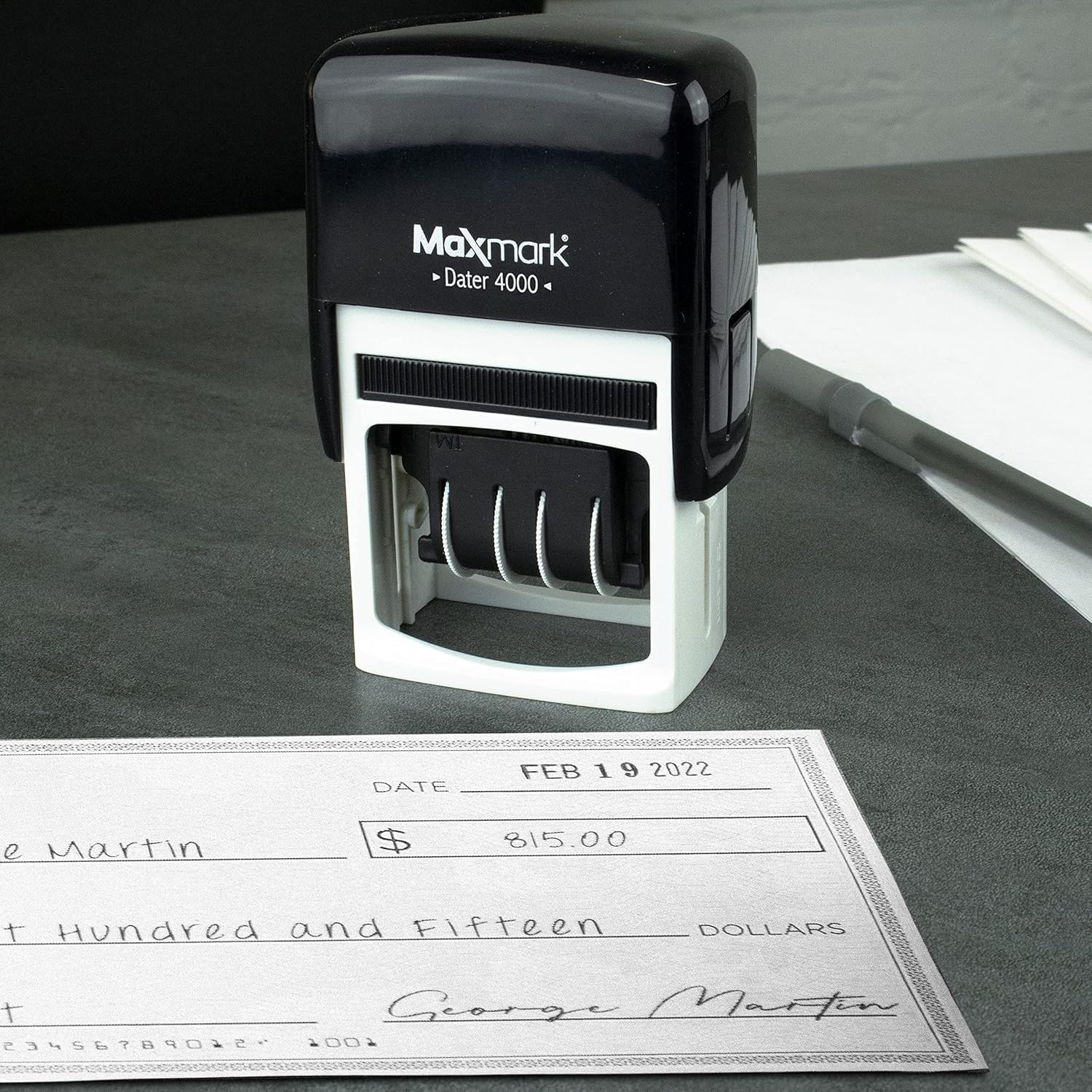 MaxMark Dater 4000 - Timbro autoinchiostrante con data, confezione da 2, colore: Blu
