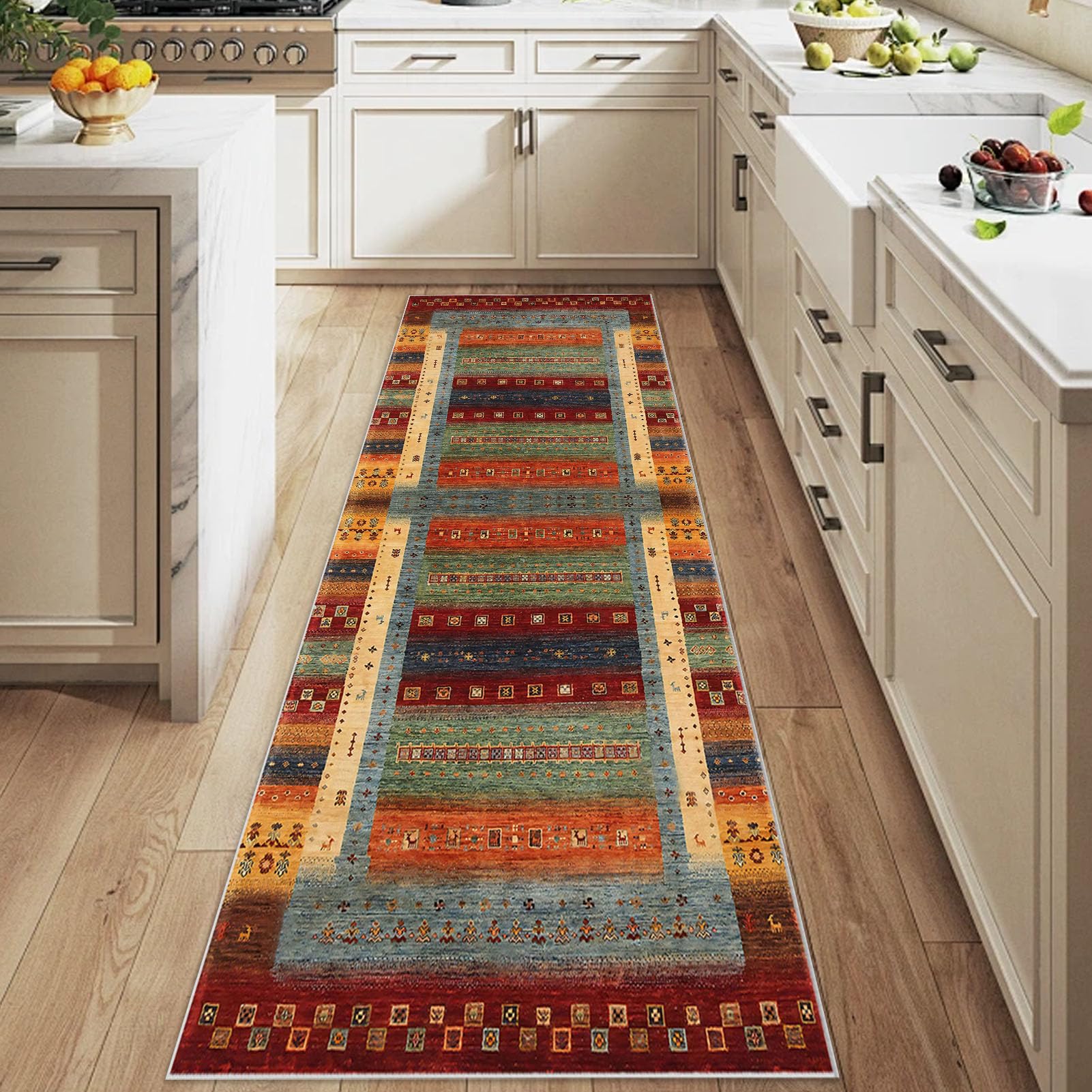 Nqexivo Runner Rugs for Hallway 90 x 450 cm Washable Kitchen Runner Rugs Non Slip Carpet Kitchen Bedroom Bedside Dining Room Office Indoor Low Pile Carpets