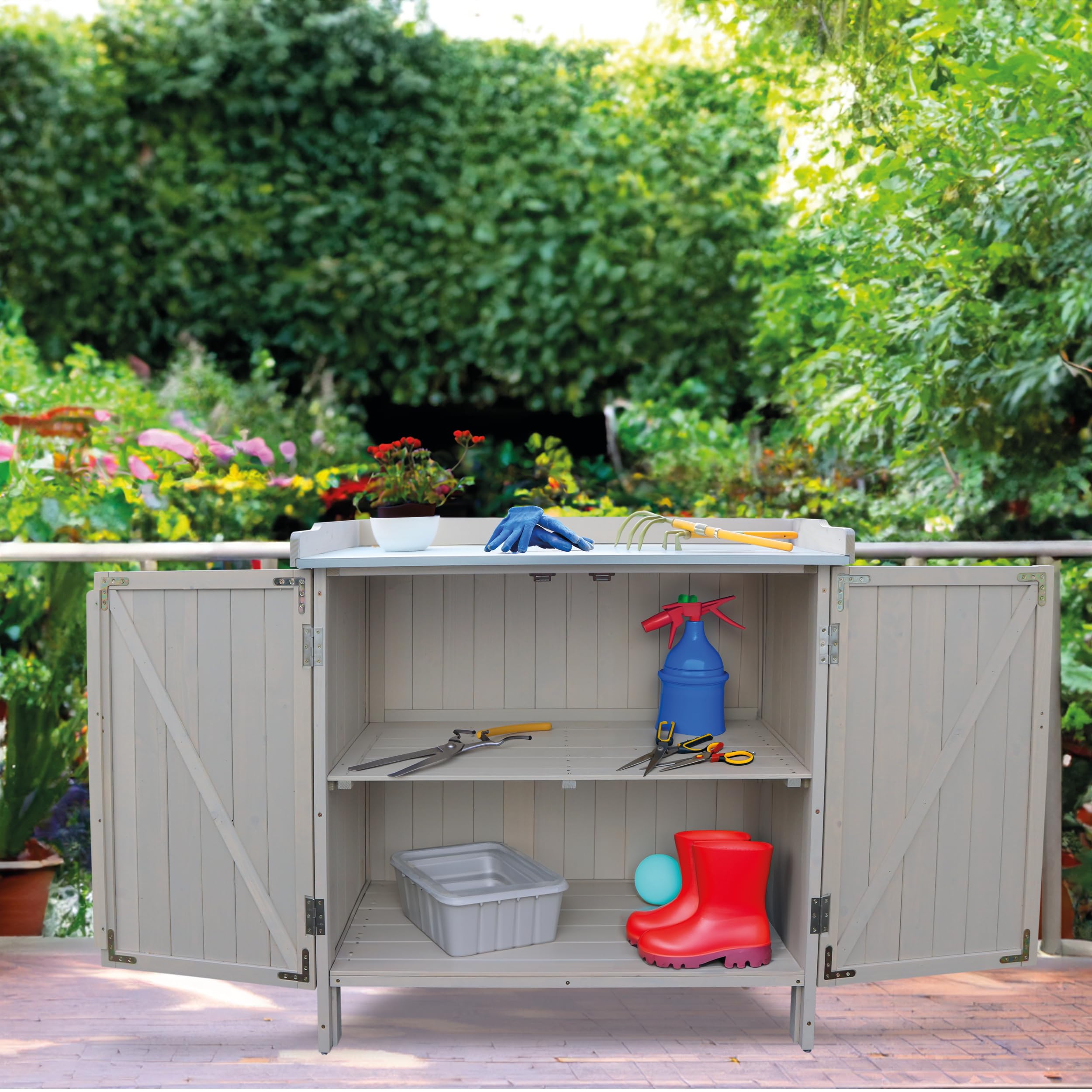 HABAU Gartenschrank Lino mit integriertem Pflanztisch wetterfest lasiert Holz 98 x 48 x 95 cm