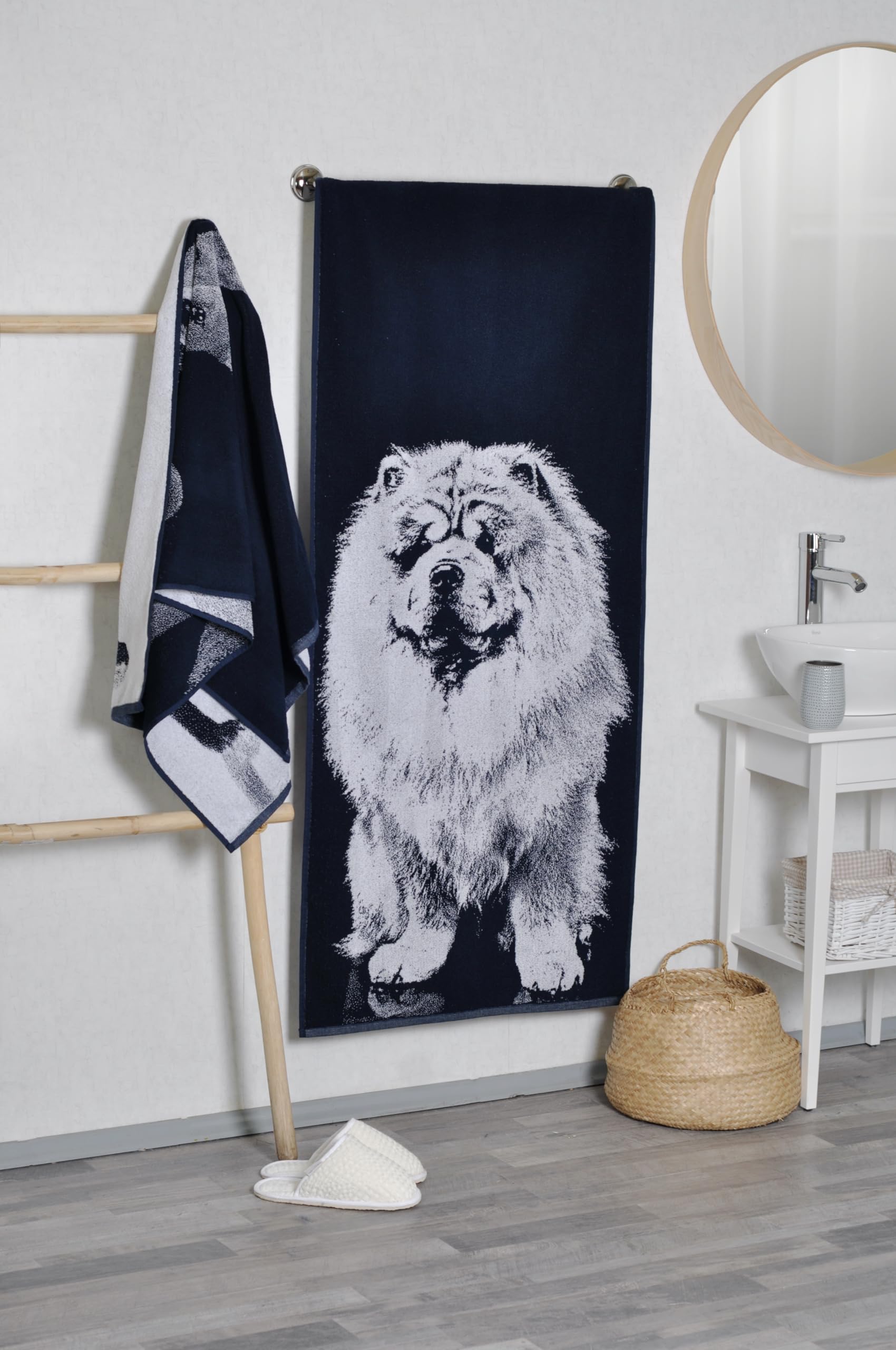 Asciugamano in 100% cotone – Chow Chow – morbido telo da bagno con motivo per adulti e bambini, telo mare & asciugamano sportivo – 67 x 150 cm