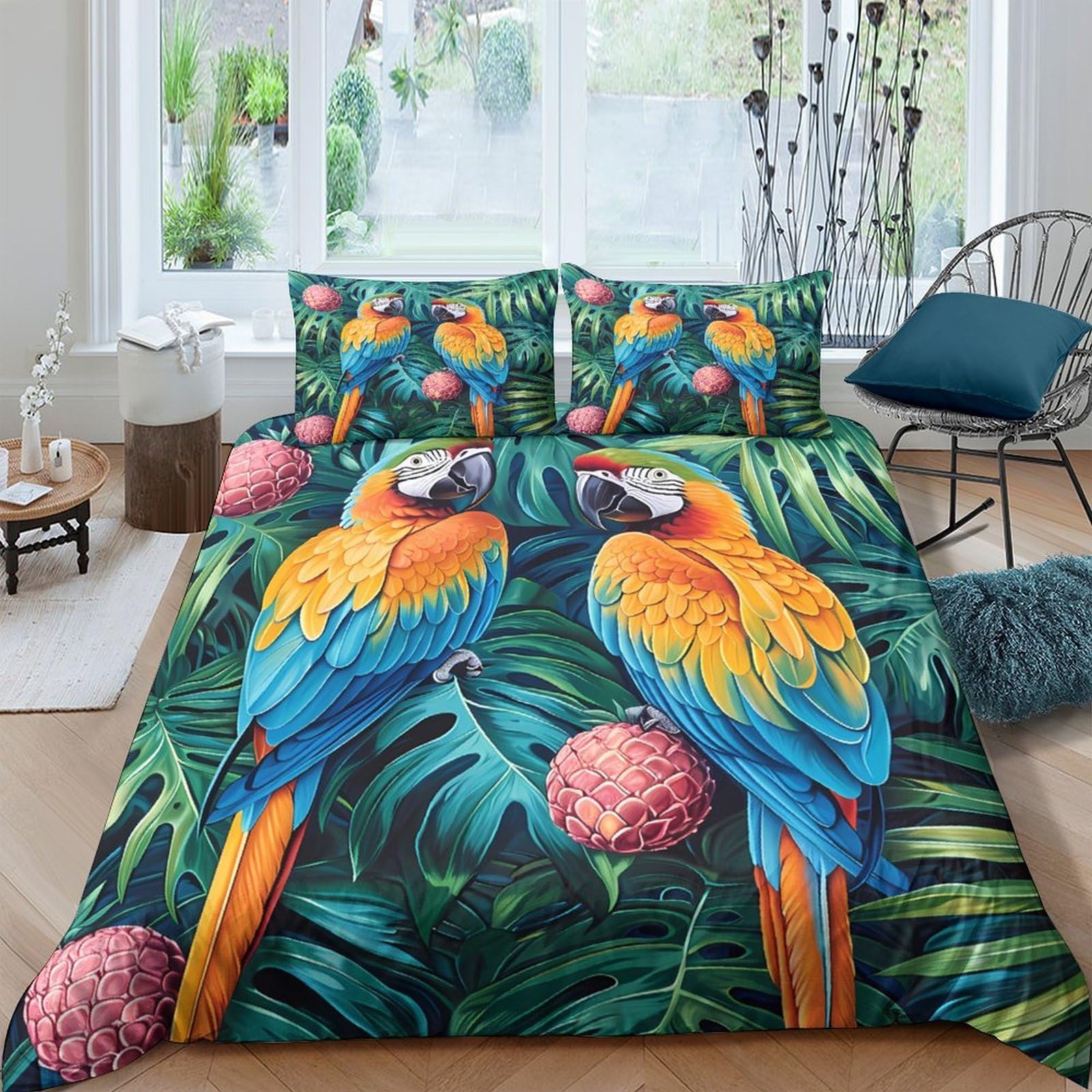 Ctjqhvkz Style-8 3D Printed Tropical Parrot Fitted Sheet Microfiber Soft Vibrant Rainforest Mattress Cover For Bedroom Guest Room Decor Single（135X200cm）