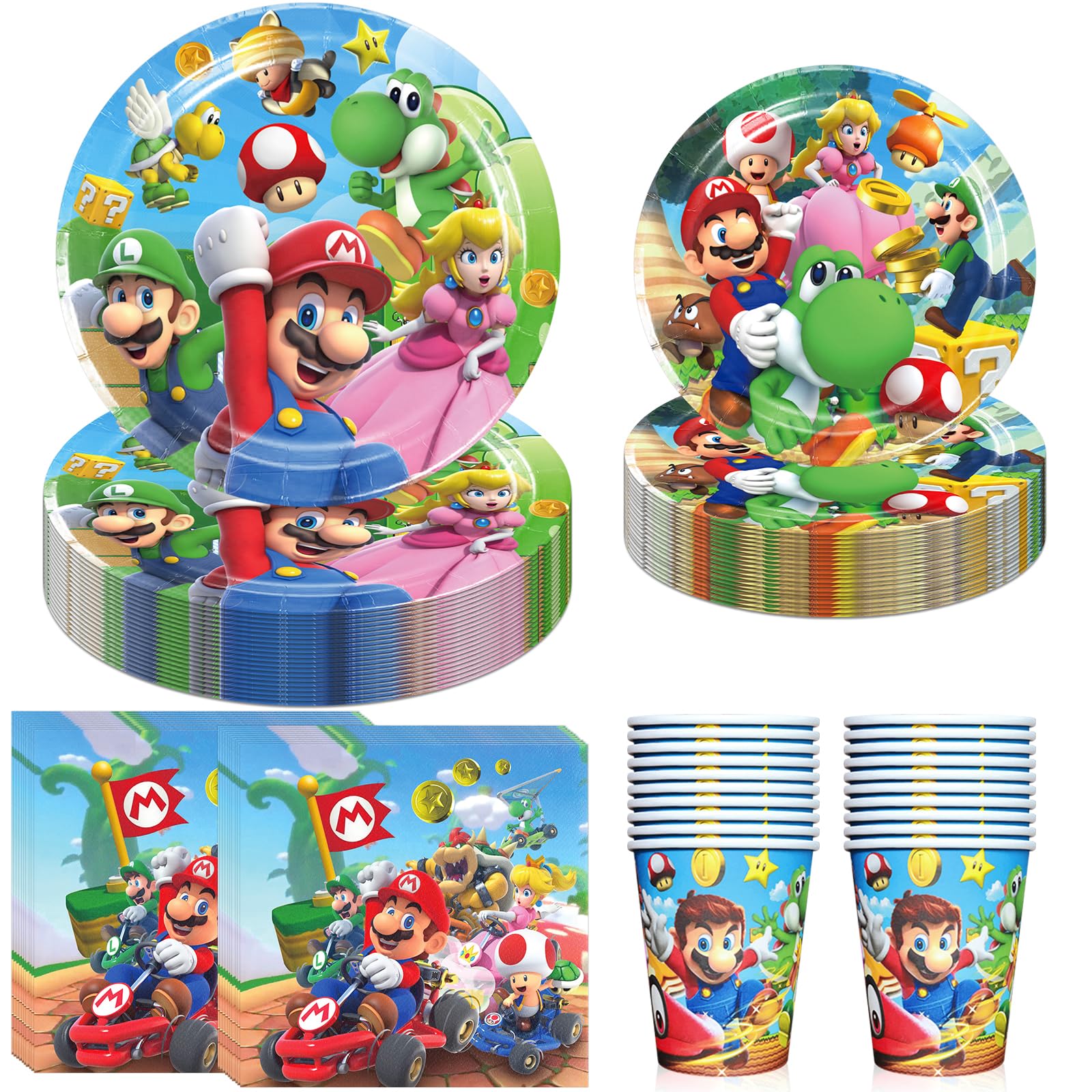 80 PCS Brother Birthday Party Supplies, Mario Tableware Set Includes 40 PCS Plates, 20 PCS Napkins and 20 PCS Paper Cups for Party Decorations