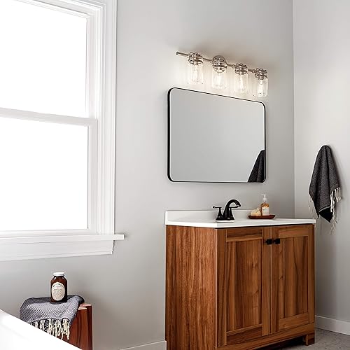 Vista 2 de Kichler Brinley 32.25" Vanity Light in Brushed Nickel, 4-Light Farmhouse Bathroom Vanity Light with Clear Glass, (32.25" W x 10" H), 45690NI