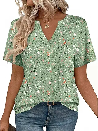 Womens Tops Short Sleeve V Neck Tee Shirts Cute Dressy Casual Clothing Business Work Blouse