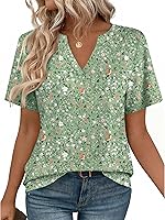 Zeagoo Women's Short Sleeve V-Neck Tunic Blouse Floral Tops Casual Work Blouses Dressy Tees