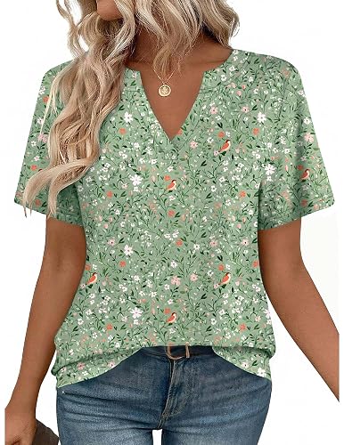 Zeagoo Womens Tops Short Sleeve V Neck Tee Shirts Cute Dressy Casual | Basic Clothing, Business Work Blouse, Loose Fit Tunic Fashion