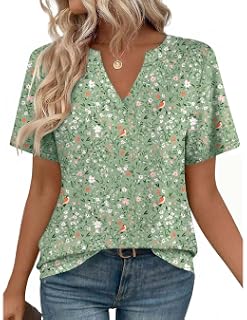 Zeagoo Camisetas de manga corta con cuello en V para mujer, lindas y | Ropa básica, blusa de trabajo de negocios, túnica de ajuste holgado a la moda