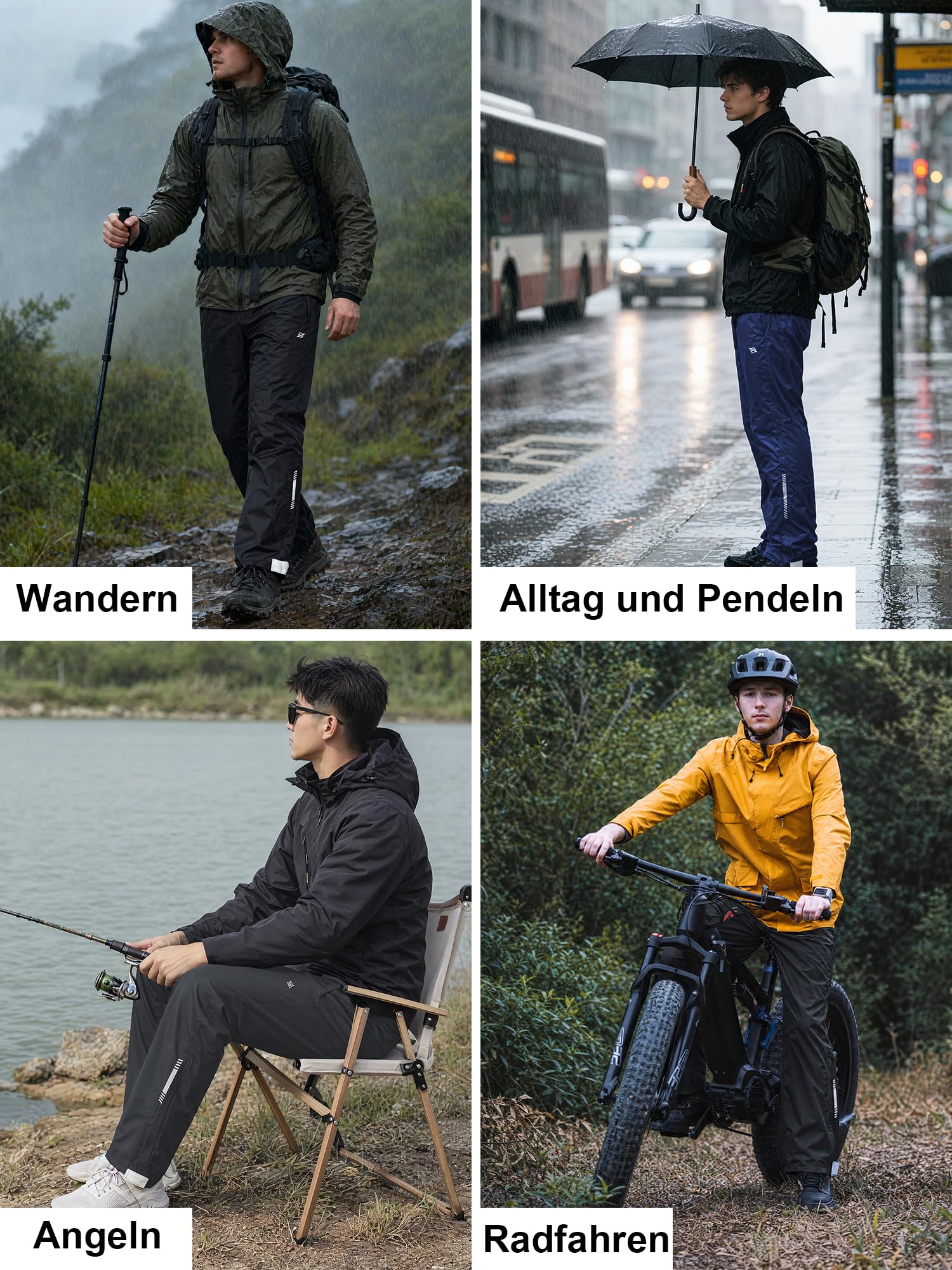YuKaiChen Pantalon de pluie pour homme, imperméable, avec sac de transport, pantalon d'extérieur respirant avec colonne d'eau de 5000 mm, pour vélo, pêche et randonnée