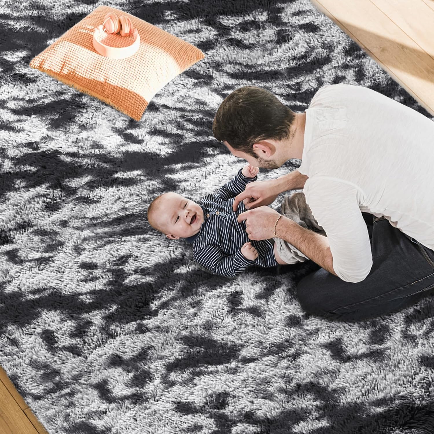 MOONLIGHT20015 Rugs Living Room Bedroom, Fluffy Shaggy Dark Grey Area Rugs Non-Slip - Image 2
