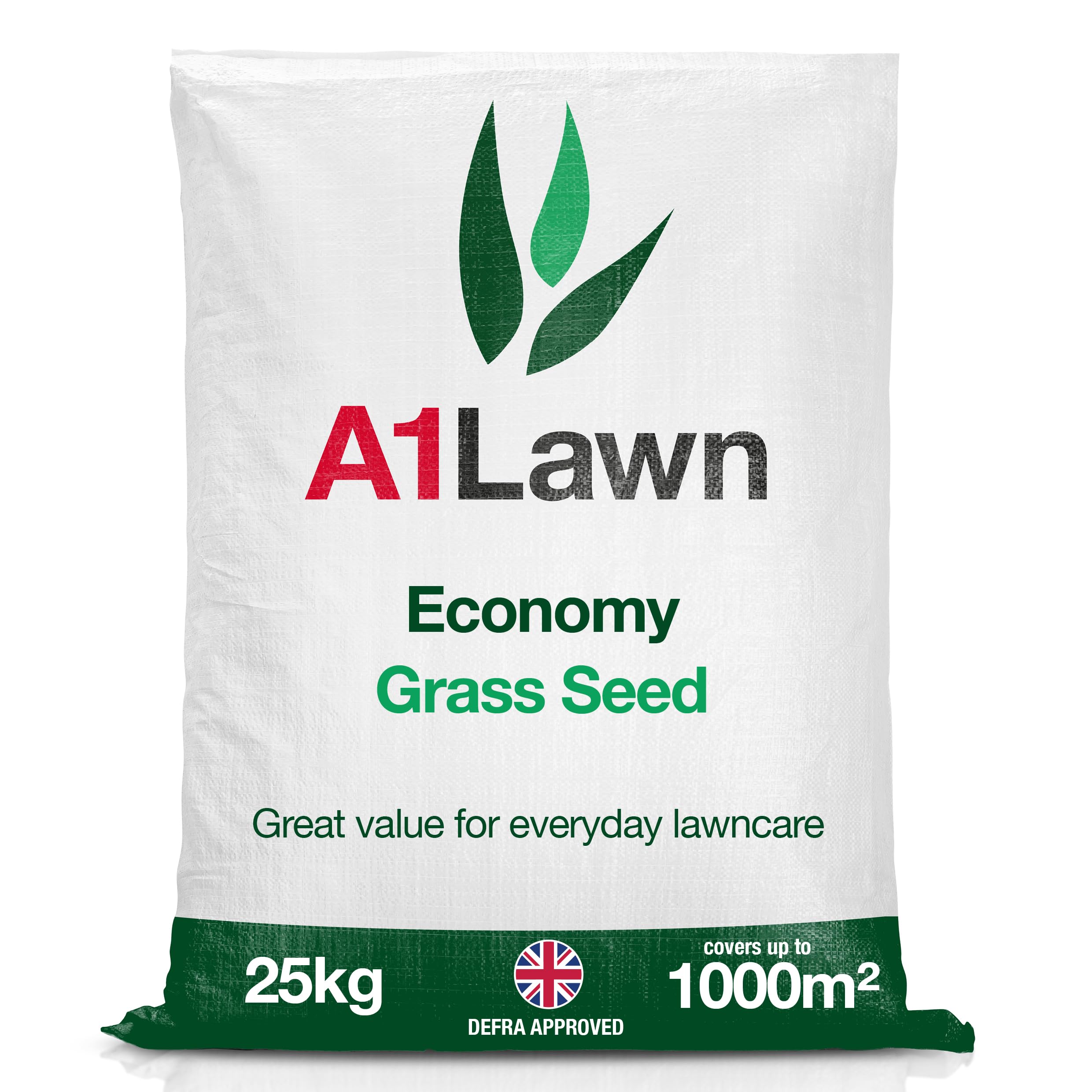 A1 Lawn, Economy Grass Seed 5kg - Hard Wearing, Fast Growing, DEFRA Certified, Great Value for New Lawns & Repair, 25kg