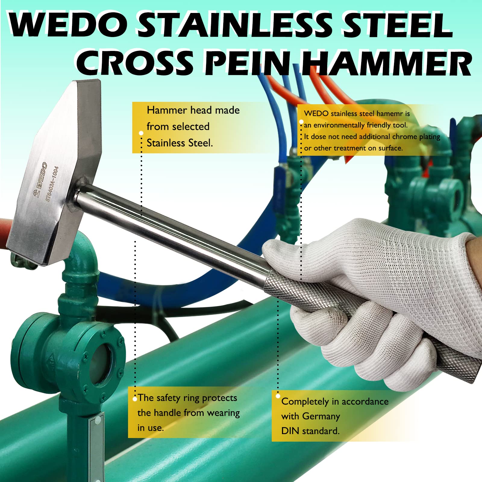 WEDO Martillos de Ajustador 1000g,acero inoxidable,Martillo de mecánico,resistente a la corrosión,Herramienta de Carpintero