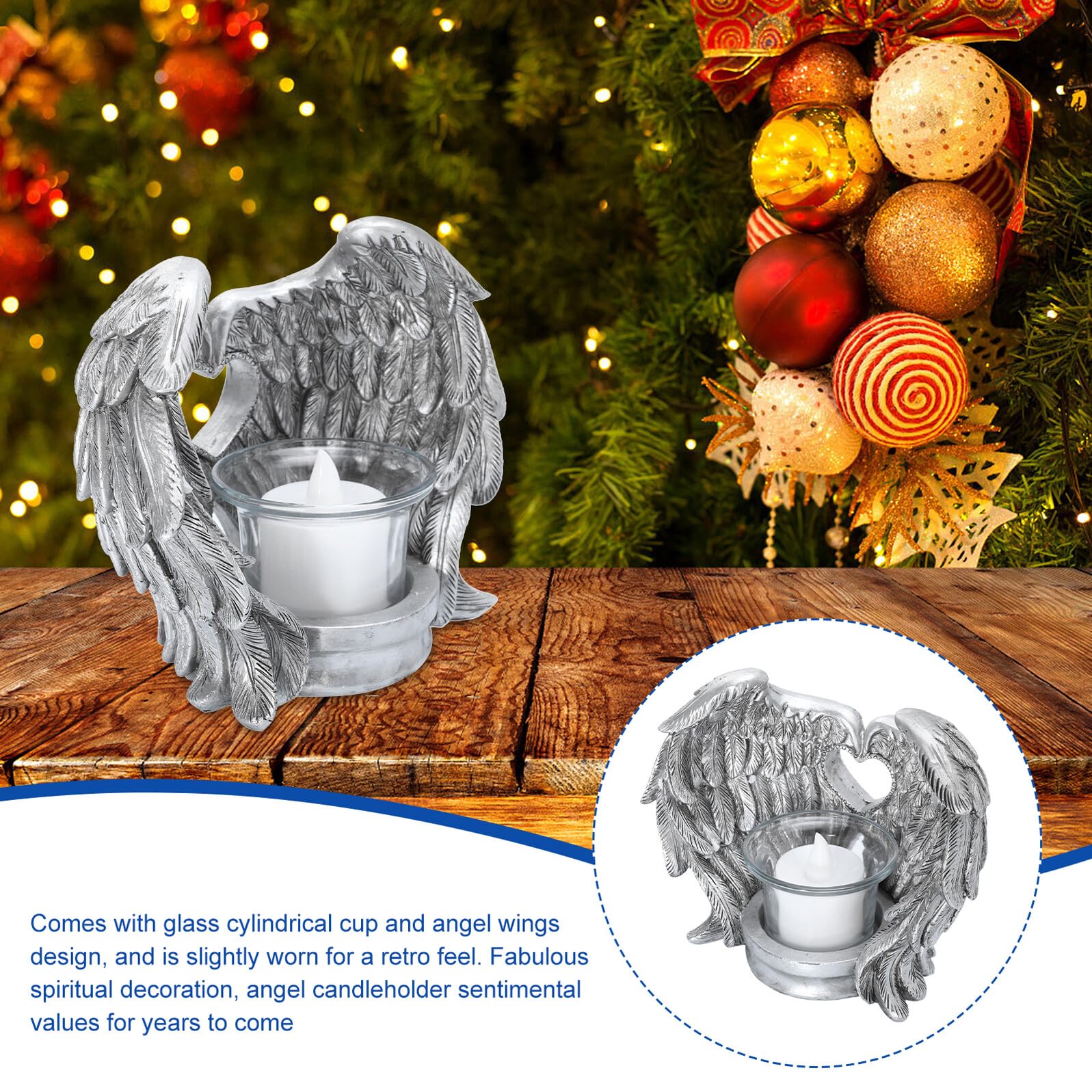 ERINGOGO Kerzenständer mit Engelsflügel Design aus Harz und Glas Flammenloser Dekorativer Kerzenhalter für Wohnzimmer und Jubiläum Retro Stil Eleganz