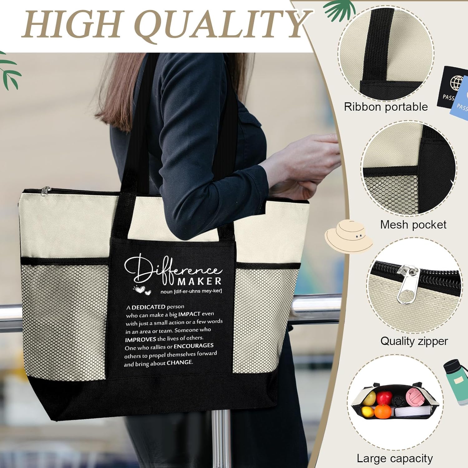 Meanplan 5 Pcs Difference Maker Gifts for Women Employee Appreciation Journal Tumbler Tote Bag Makeup Bag You Make a Difference Pen for Nurse Female Coworker Business(Khaki,Marble) - Image 3