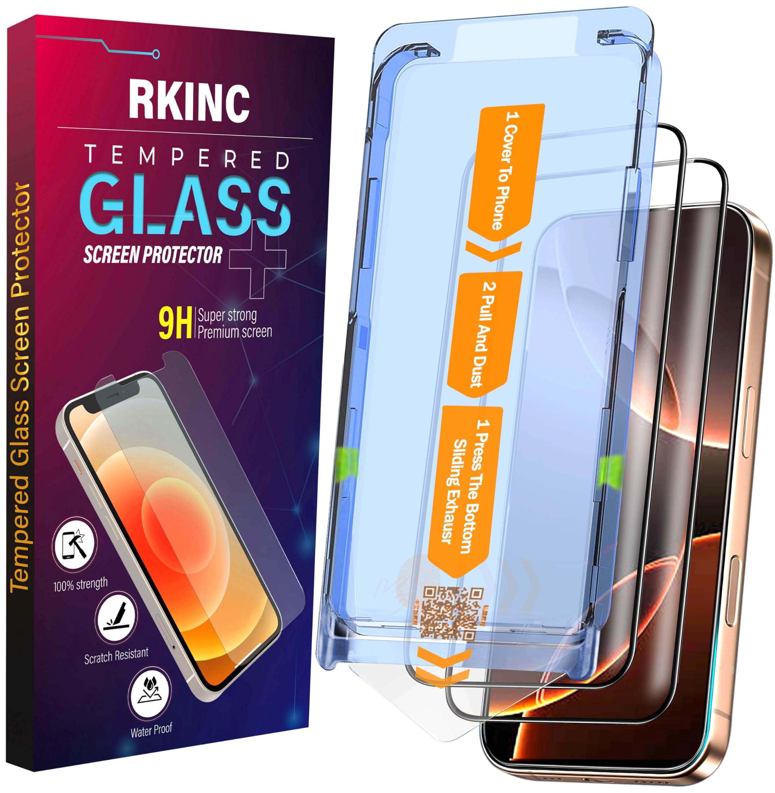 RKINC 2 Stück Panzerglas Schutz Glas für iPhone 16 Plus 6.7 Inch, [Automatische Installation] Panzer HD [10X Militärschutz] Displayschutzfolie kratzfest, blasenfrei, splitterfrei