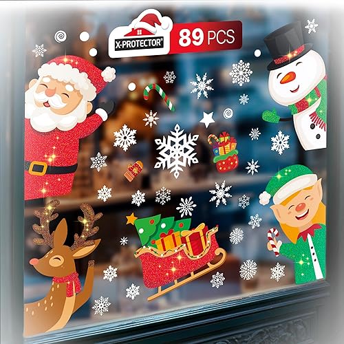 Miniatura 7 de X-Protector Adhesivos navideños para ventana, juego de 270 piezas, increíbles calcomanías para decoración de ventanas con atributos navideños y