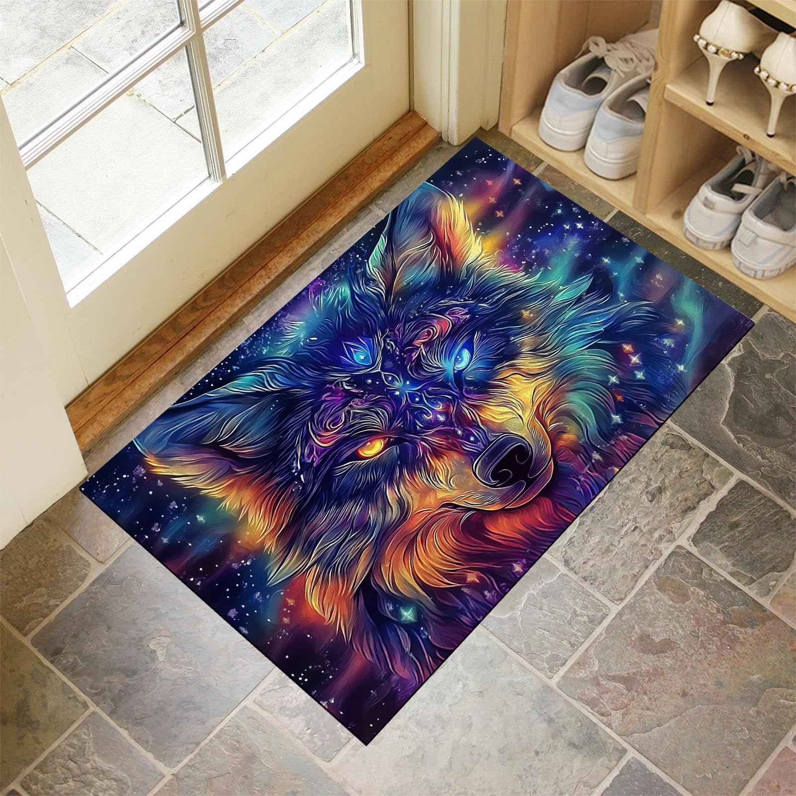 Paillasson attrape poussière microfibres absorbantes tapis de sol loup premium 80x120cm