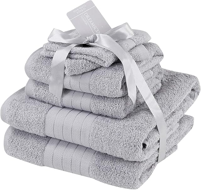 Brentfords Luxury Supersoft 6 Piece Hand Bath Towel Bale, Cotton, Silver, 27 x 24 x 14 cm