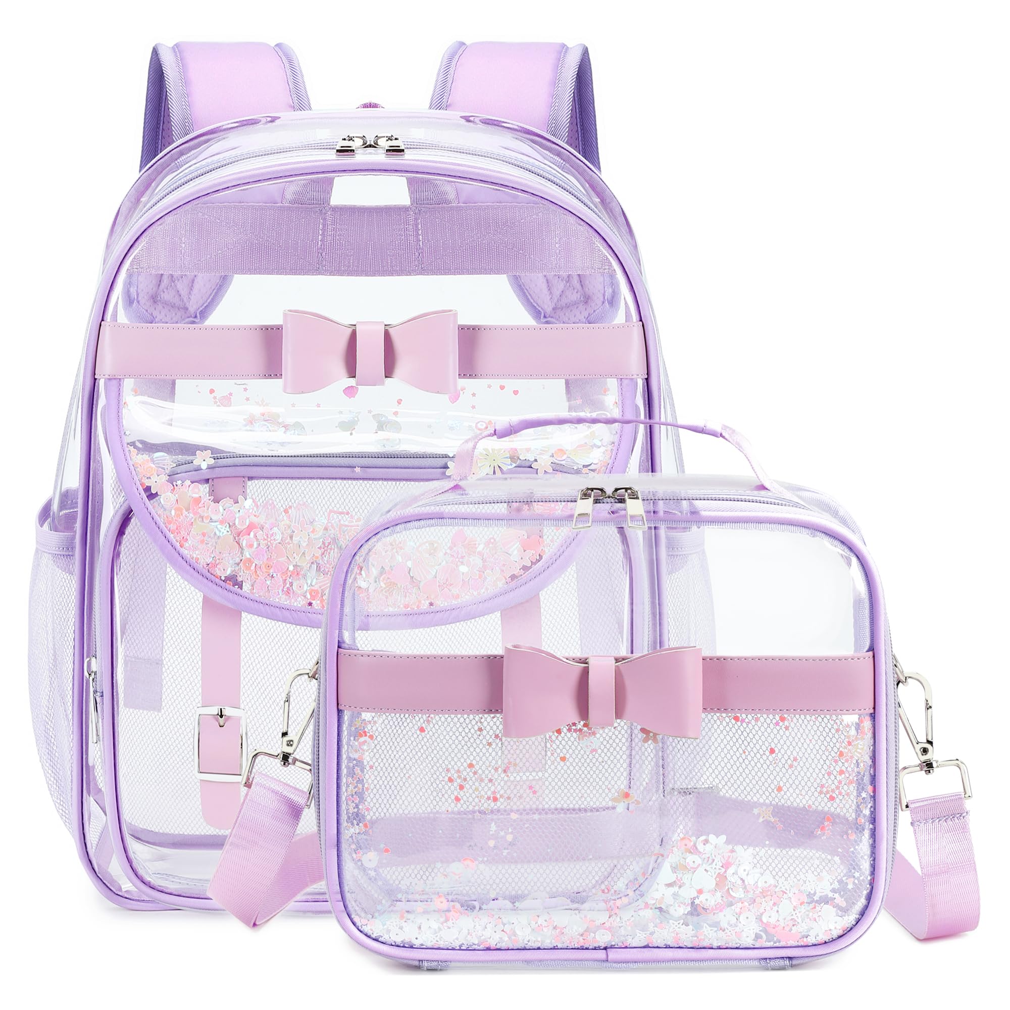 Clear Backpack for Girls and Boys 2PCS Heavy Duty Bookbag Stadium Approved Daypack Transparent School Bag See Through Backpacks for Kids Elementary,