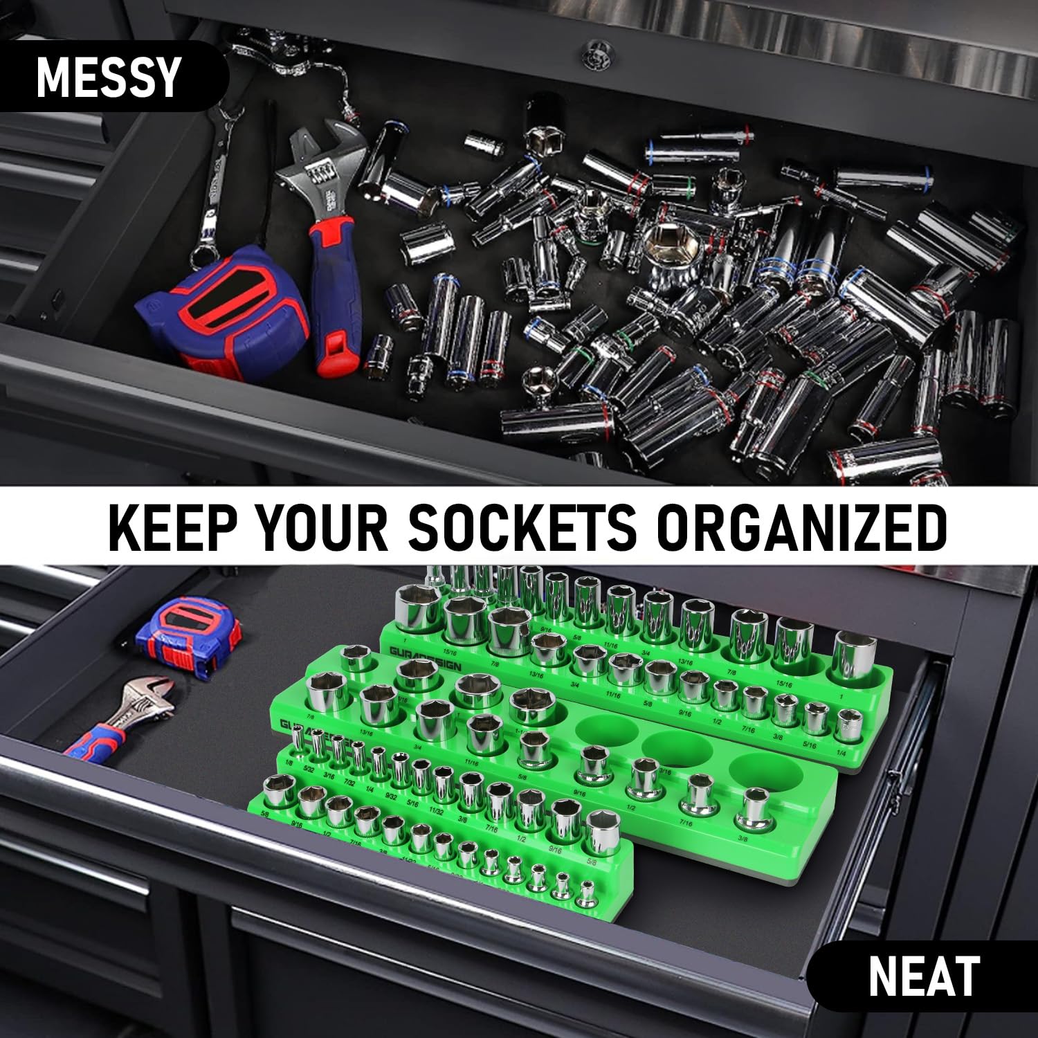 Set di 8 organizer magnetici per prese, supporto magnetico per prese da 1/4", 3/8", 1/2", contiene 171 vassoi magnetici.