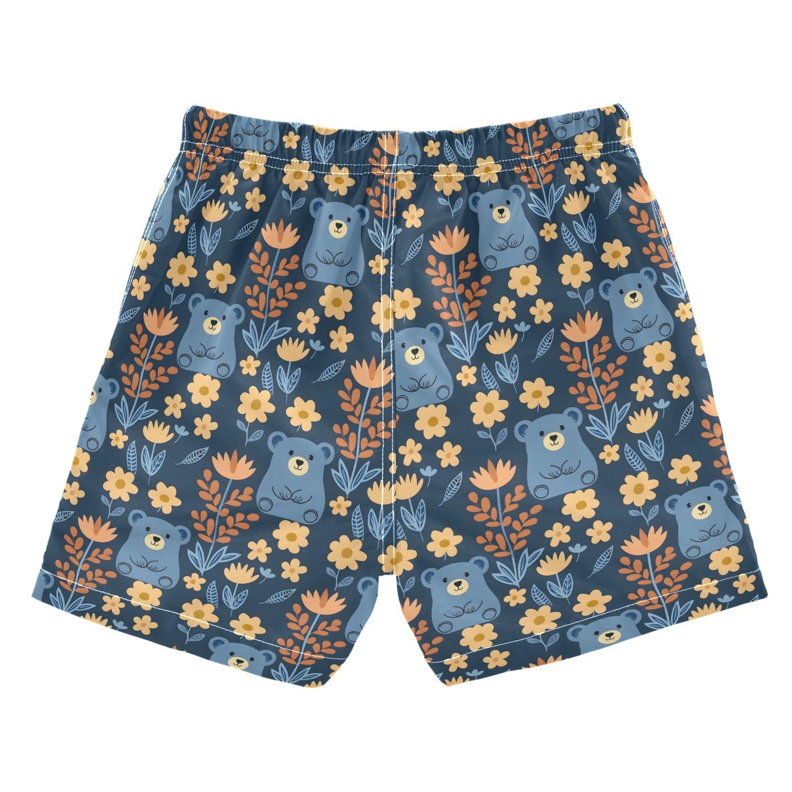 ALAZA Bear Flower Navy Blue Boys' Swim Trunks Beach Shorts Quick Dry Swimsuit 4T