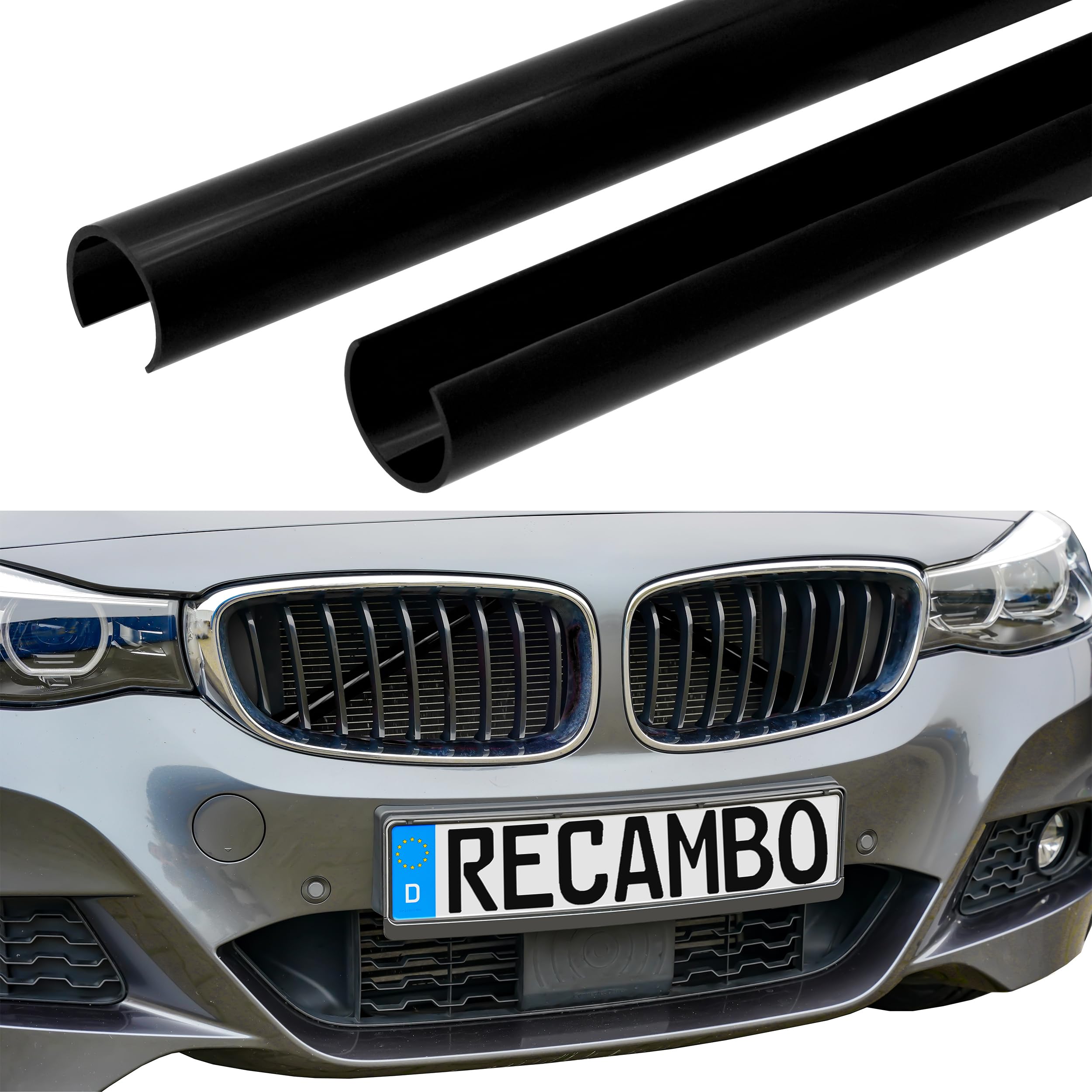 RECAMBO Kühlergrill-Zierleisten Schwarz matt - sportliche V-Streben zum Aufstecken - hochwertiges Tuning-Zubehör aus ABS - passend für BMW 3er G20 G21 G28 | Schwarz