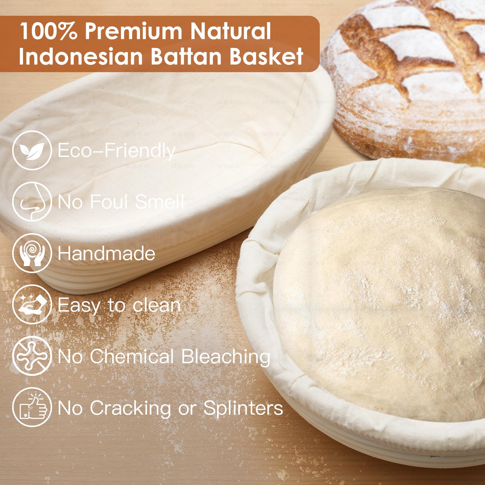 Set di 2 cestini per la lievitazione del pane Soudough Banneton, set di 2 cestini rotondi da 22,9 cm e 10 bastoncini ovali, kit per principianti con lievito naturale da 963,9 g, raschietto per impasto