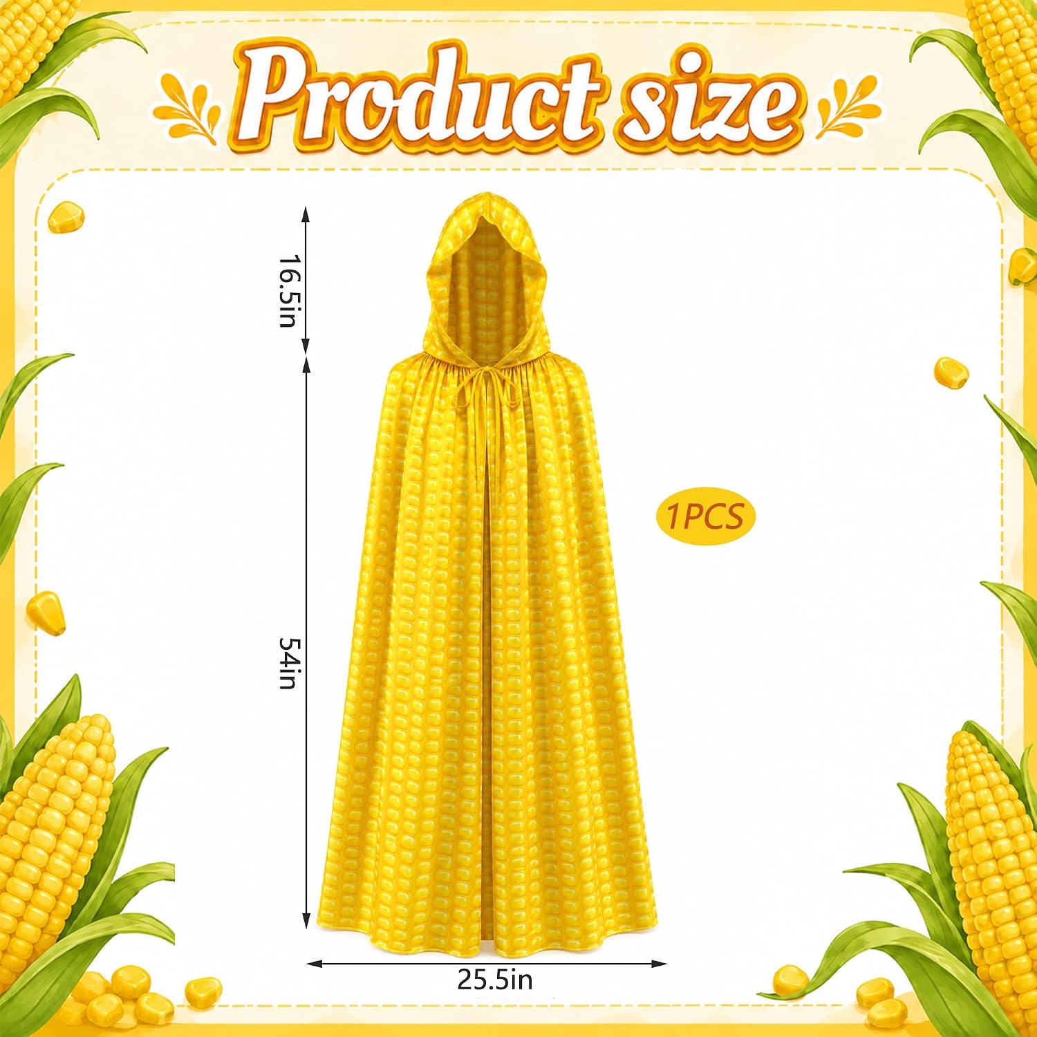 1/2 Pcs Corn Hooded Cloak for Adults, Funny Halloween Food Costume Cape