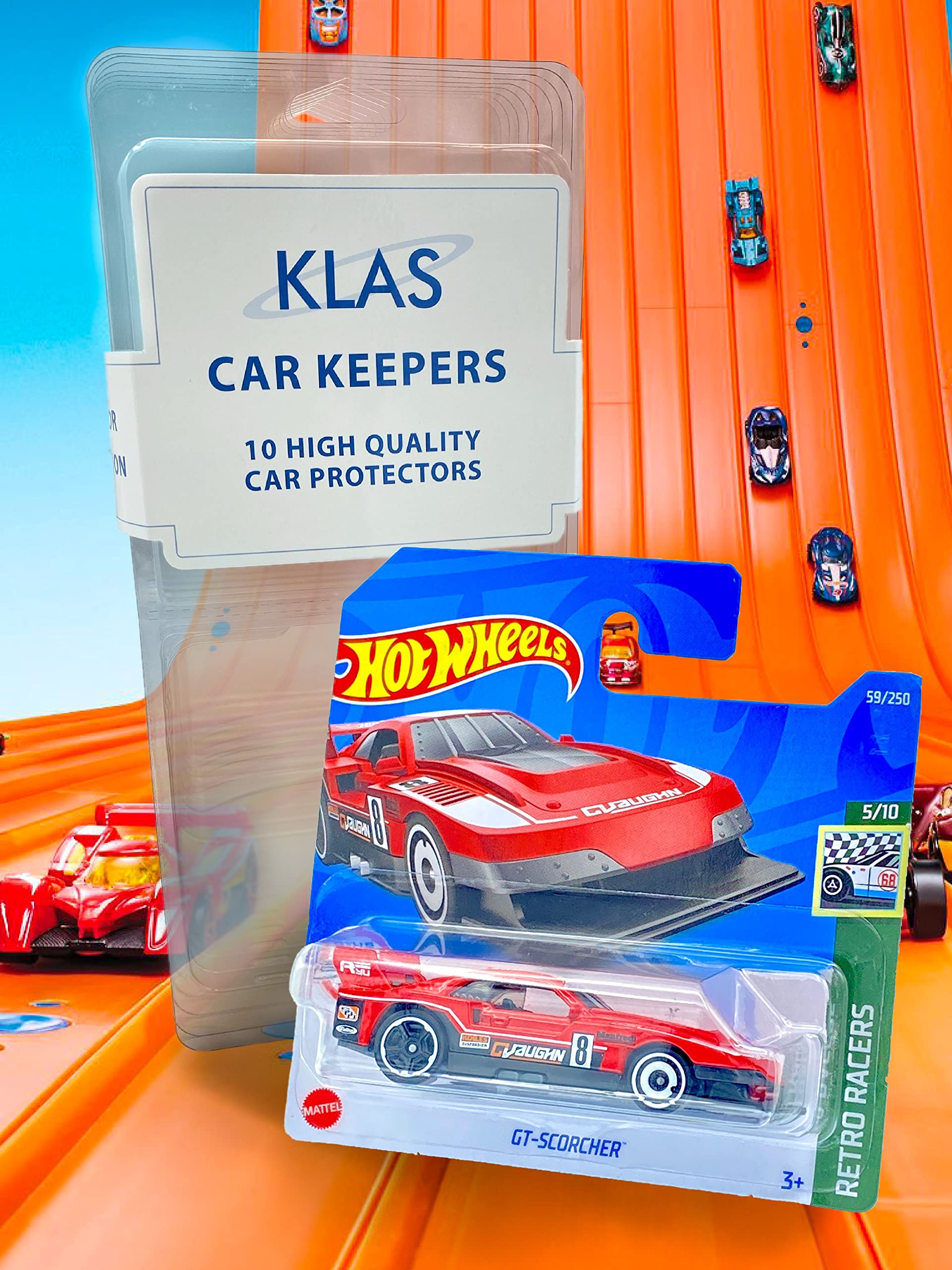 Hot Wheels GT-Scorcher (Rosso) 5/10 Retro Racers 2022 - 59/250 (carta corta) *** Viene fornito in una custodia protettiva per collezionisti KLAS CAR KEEPER *** HCT86