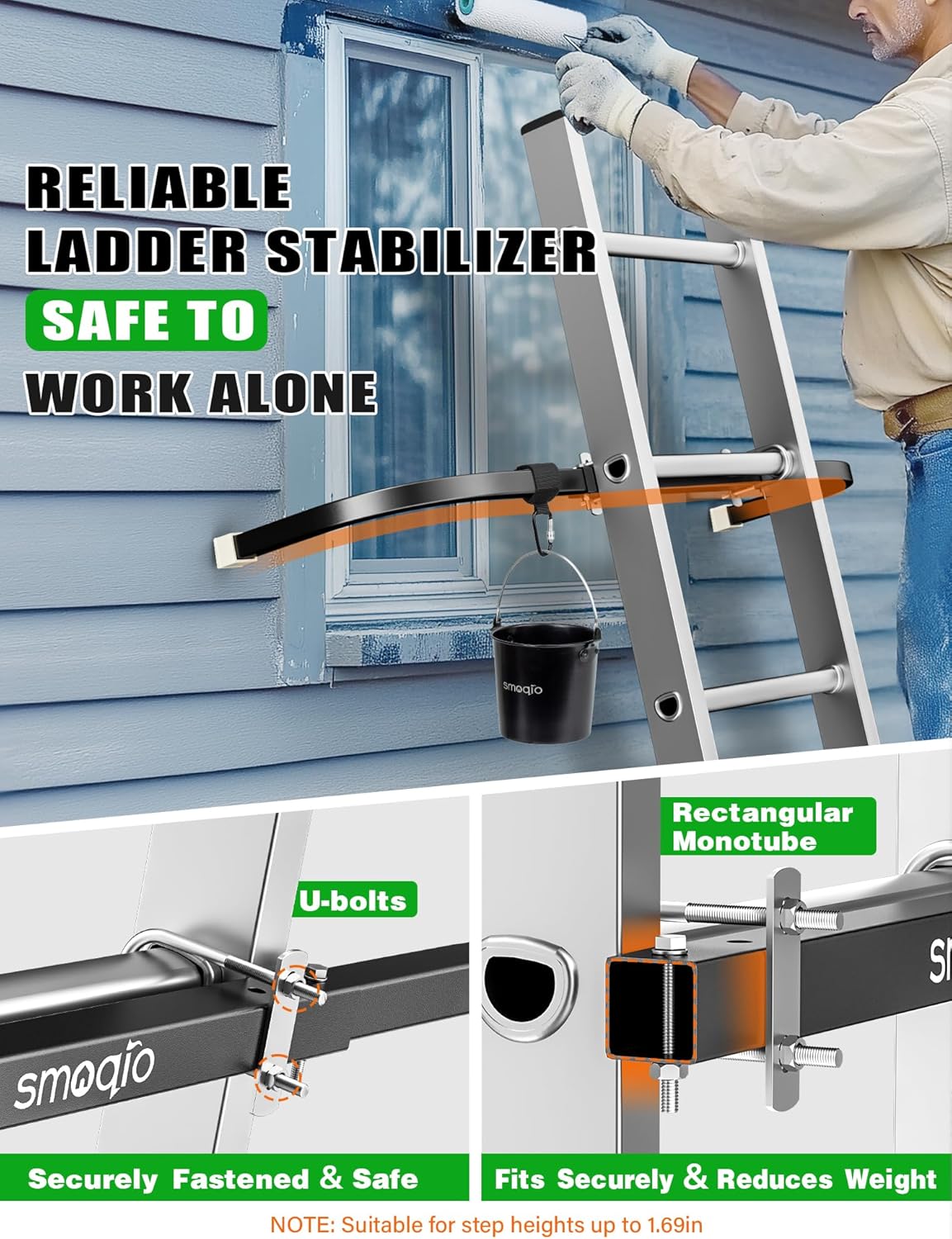 Ladder Stabilizer, Adjustable Ladder Standoff, Ladder Stabilizer for Roof Gutter Cleaning, Ladder Gutter Guard Accessories with White Anti-Slip Silicone Pad to Protect Wall
