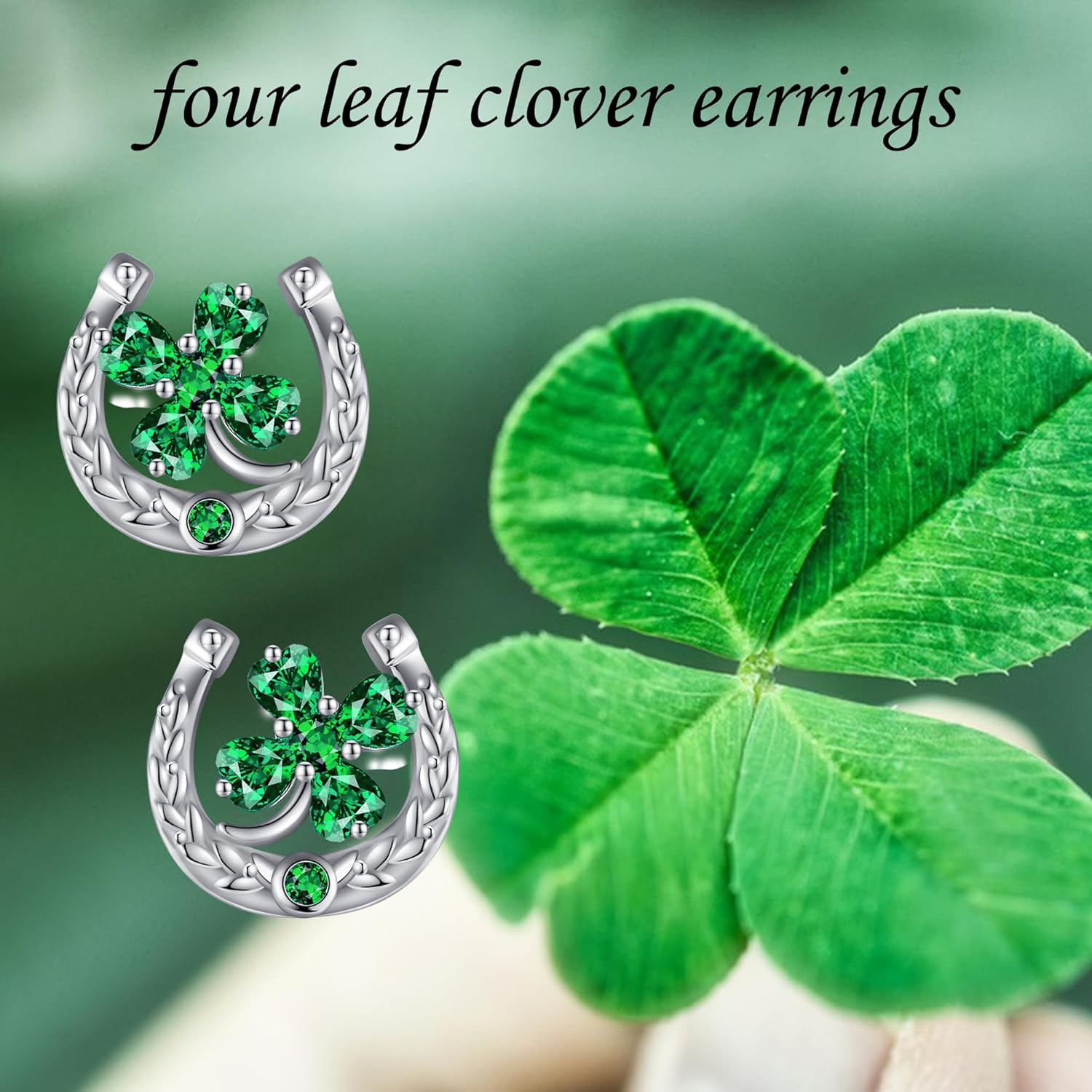 Four Leaf Clover Earrings for Women S925 Sterling Silver Green Horseshoe Stud Earrings Lucky Jewelry St Patricks Day Gifts