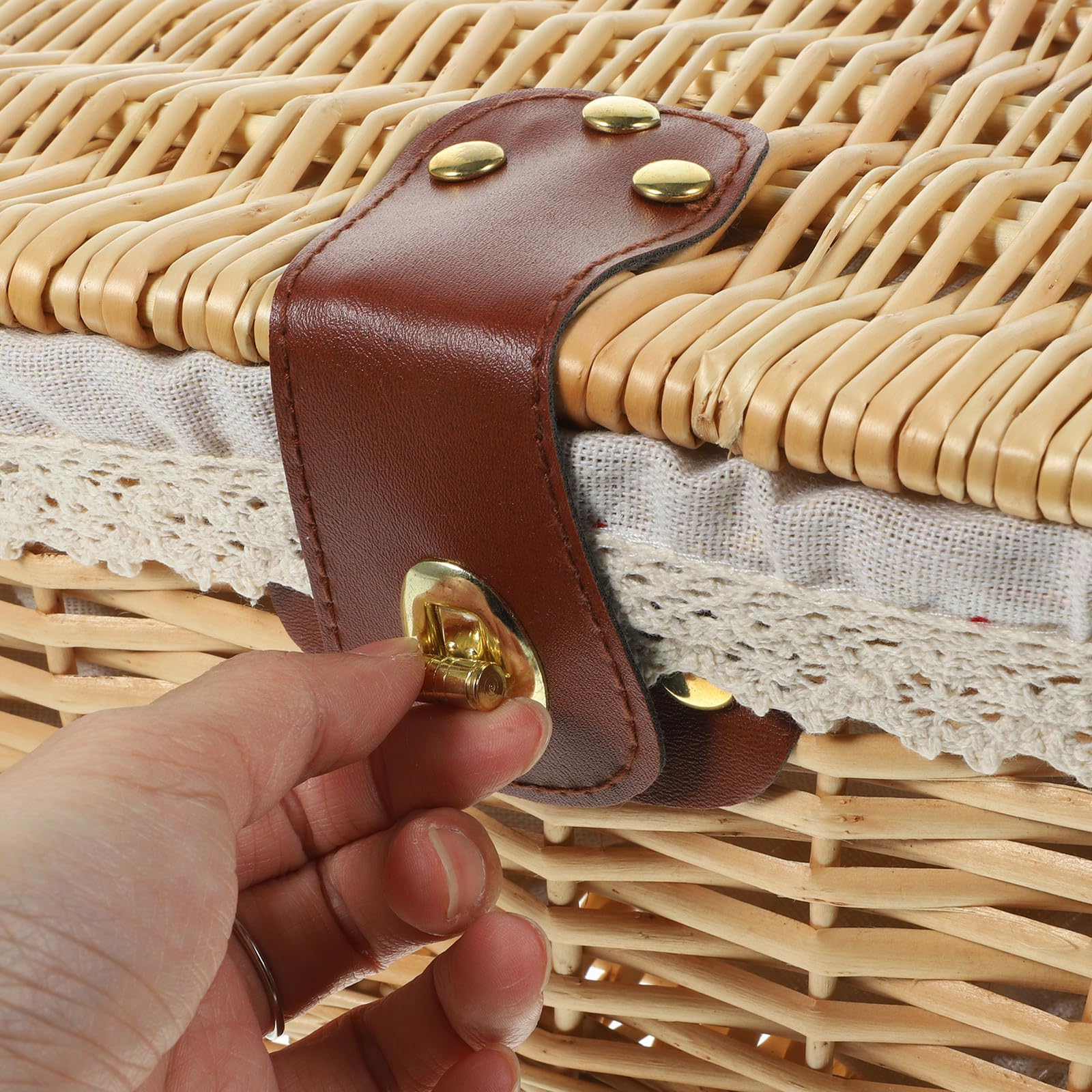 Panier d'Accueil en Coton et Lin avec Couvercle en Osier pour Magazines et Vêtements, Style Ferme, Idéal pour Bureau et Cuisine