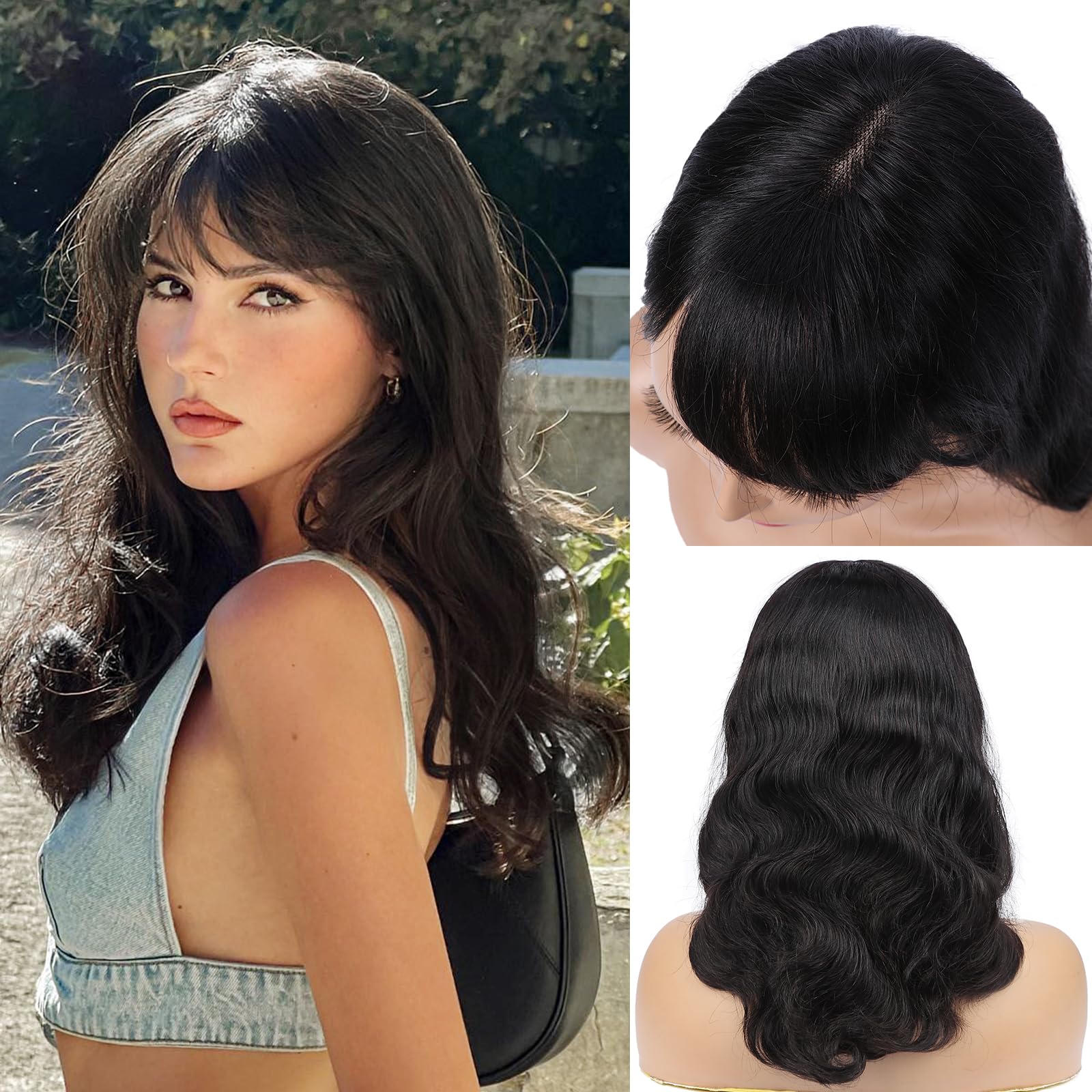 WIGNEE Natural Wavy Human Hair Wigs With Bangs Glueless Wigs Human Hair Lace Front Wigs Human Hair Body Wave Wig With Bangs Wigs For Black Women Human