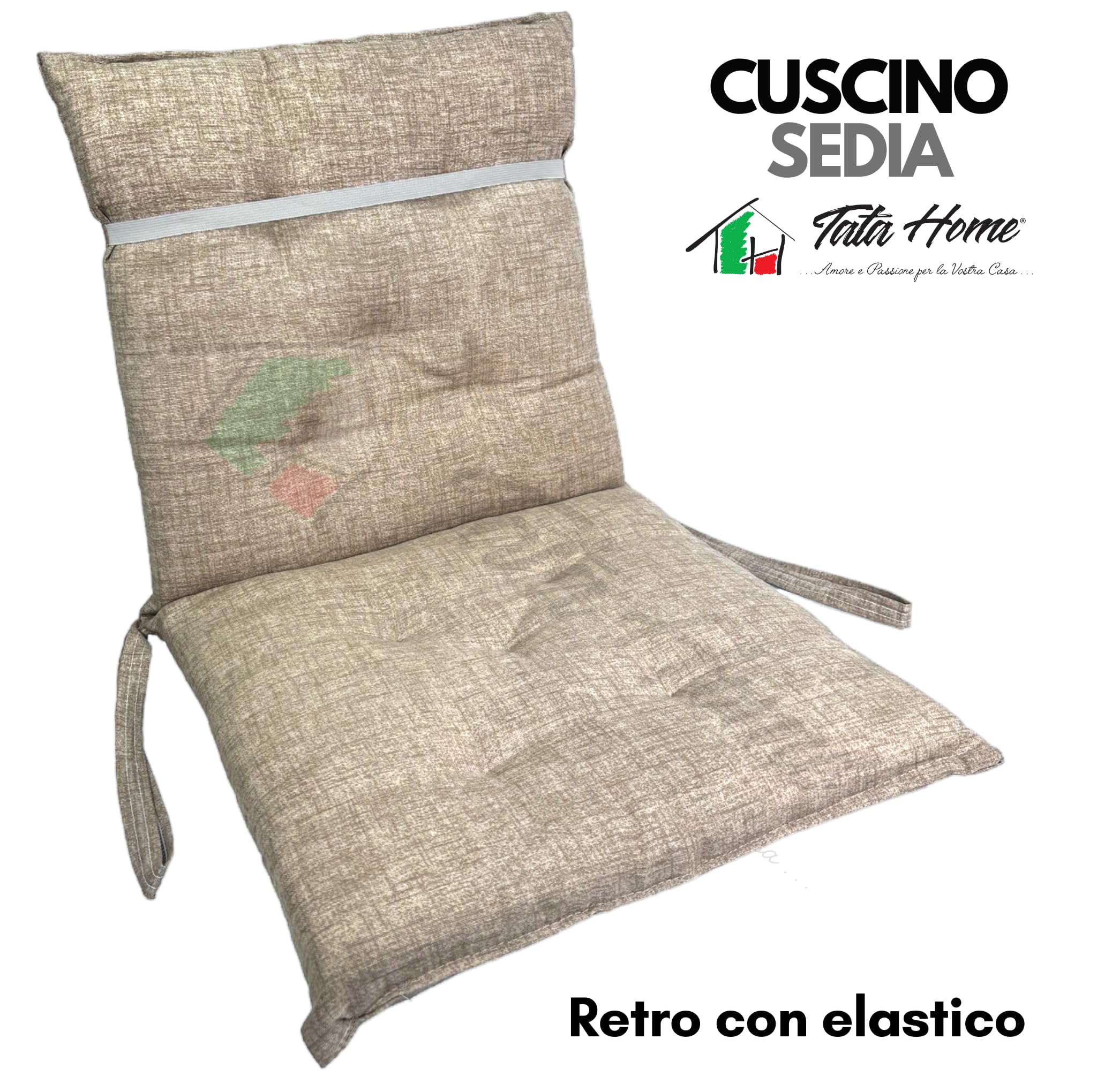 Tata Home Set 6 Cuscini Sedia con Schienale Cucina Cuscino con Lacci Fascia Elastica da Giardino Esterno Cuscino Imbottito per Sdraio Prendisole Cuscino Poltrona Sdraio Relax Misura 40x80 cm Panna