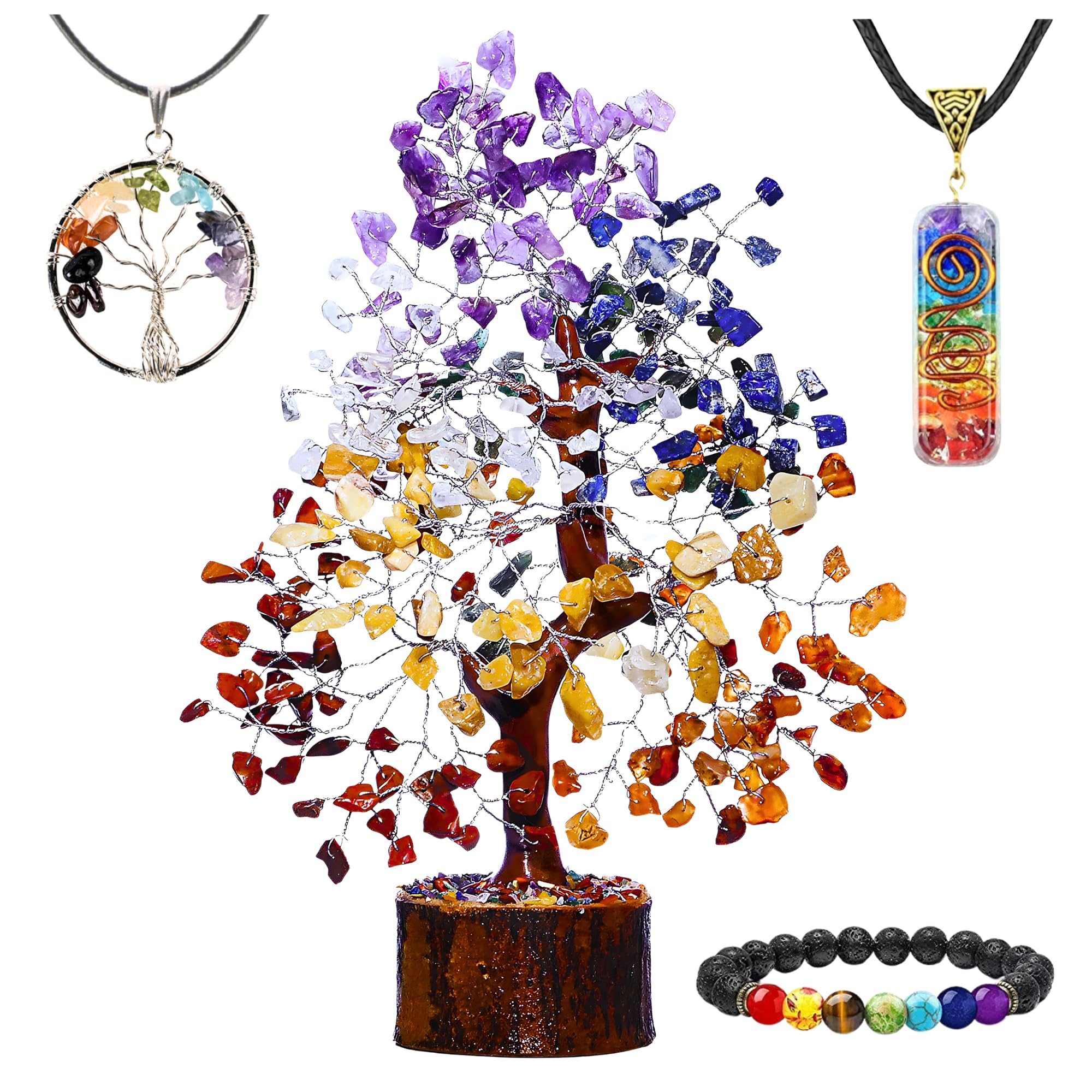 ANAYA AGATE Chakra Tree - 7 Chakra Tree of Life - Positive Energy Precious Feng Shui Decoration Money Bonsai Trees - Gifts for Women - Artificial Trees for Lucky Gifts - Home