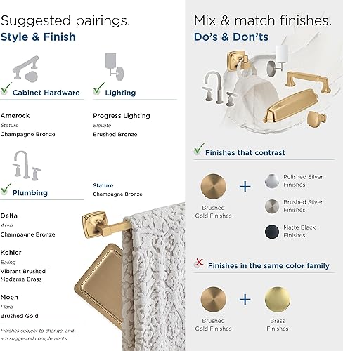 Miniatura 5 de Amerock BH36092CZ  Toallero de bronce champán  Toallero de 7-916 pulgadas (7.559 in) de longitud  Estatura  Toallero de mano para pared de baño