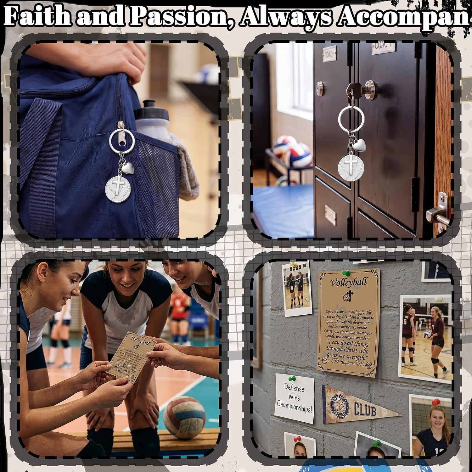Konohan 12 Sets Volleyball Keychains Team Gifts Bulk Cross Volleyball Keychains Party Favor with Inspirational Cards for Team