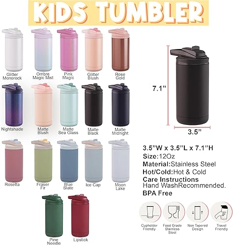 Miniatura 4 de Botella de agua personalizada para niños y niñas, vaso personalizado de acero inoxidable de doble pared de 12 onzas con tapa de popote