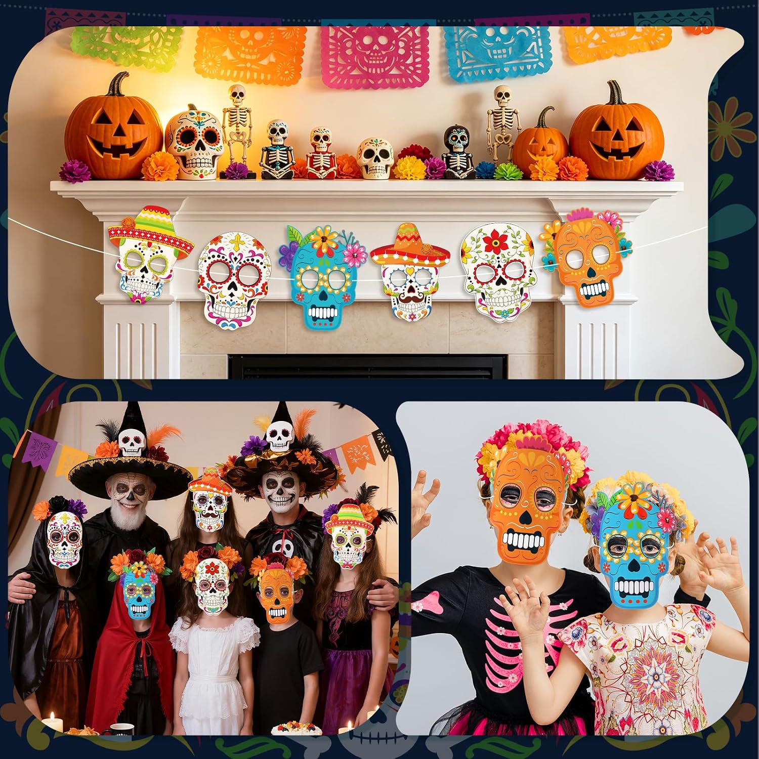 Dia De Los Muertos Crafts Paper Day of the Dead Masks, 6 PCS