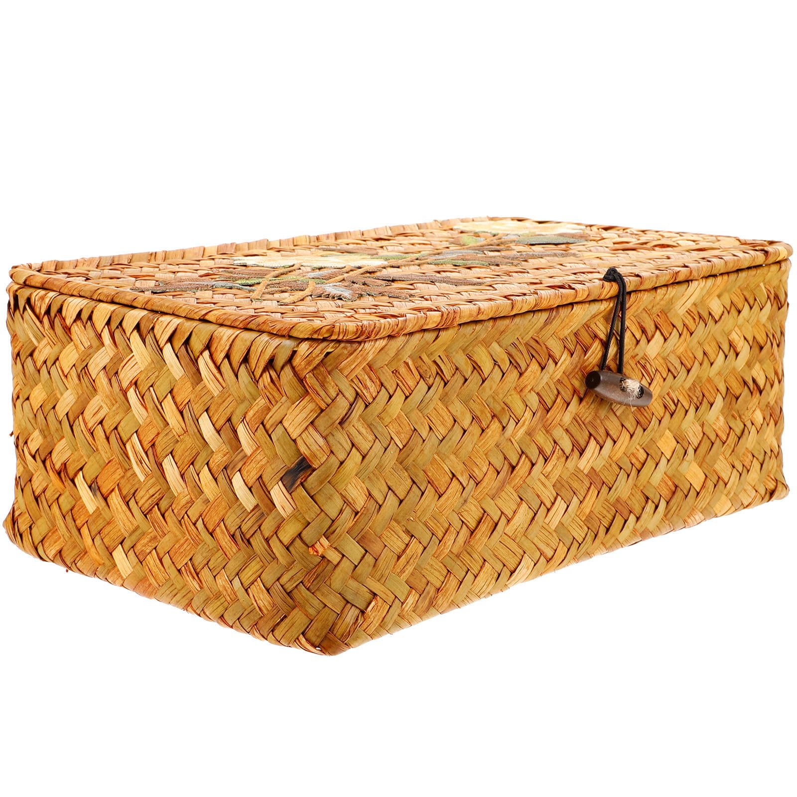 Panier de rangement tressé haut de gamme en herbe naturelle orange