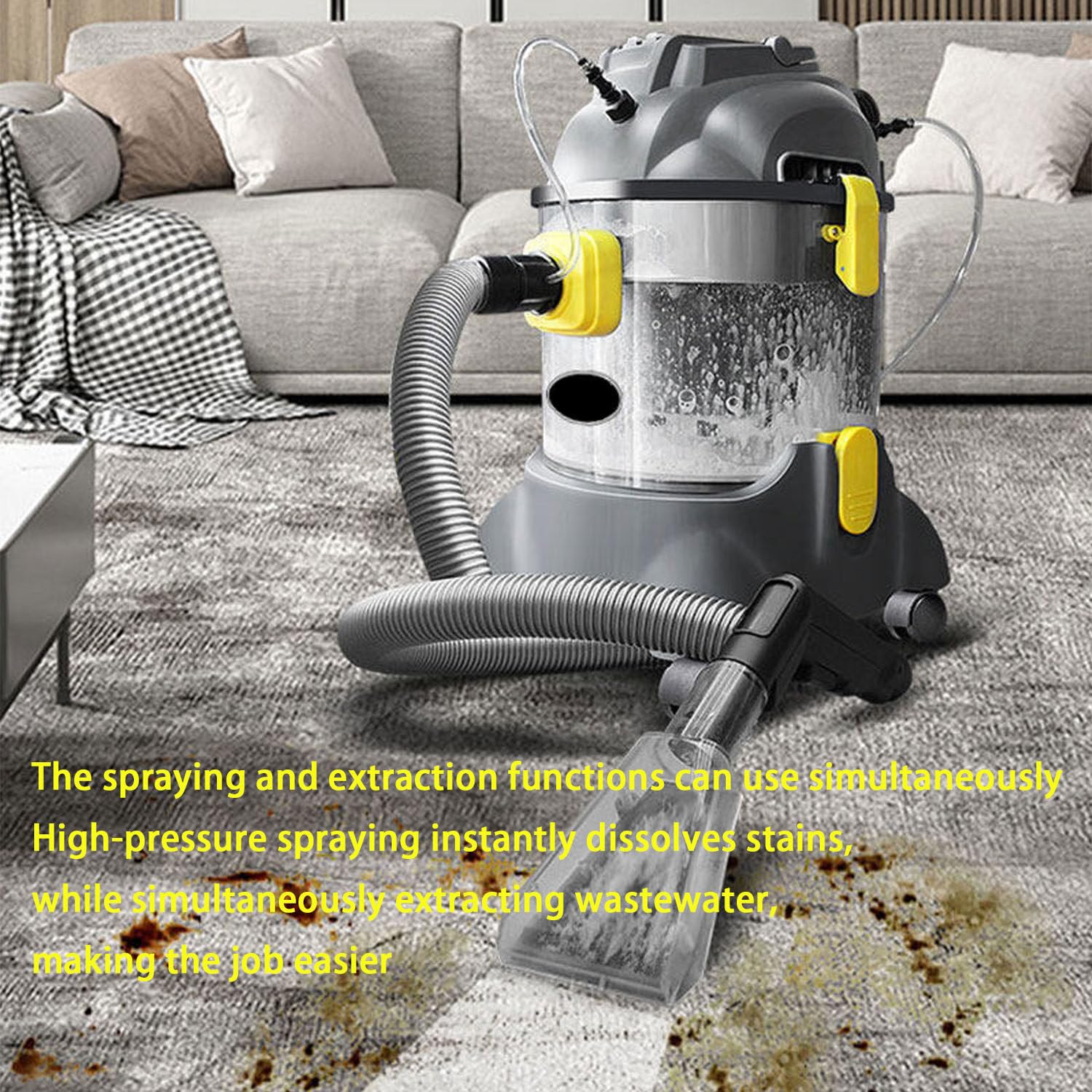 MáQuina Champú para Alfombras 1400w Vertical Y Manual, Limpiador Profundo para Escaleras, Moquetas, TapiceríAs E Interiores De VehíCulos, con Gran SuccióN